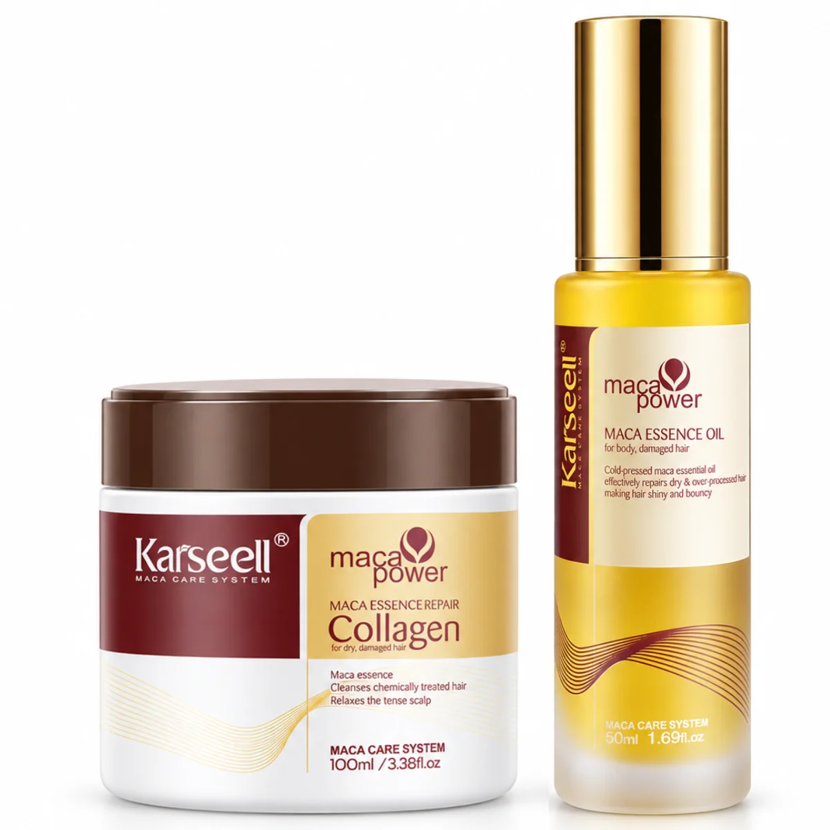 KARSEELL Pack Maschera Capelli al Collagene 100ml + Olio di Argan 50ml Burro di Karité al Cocco Proteine del Grano Avocado Riparazione Profonda