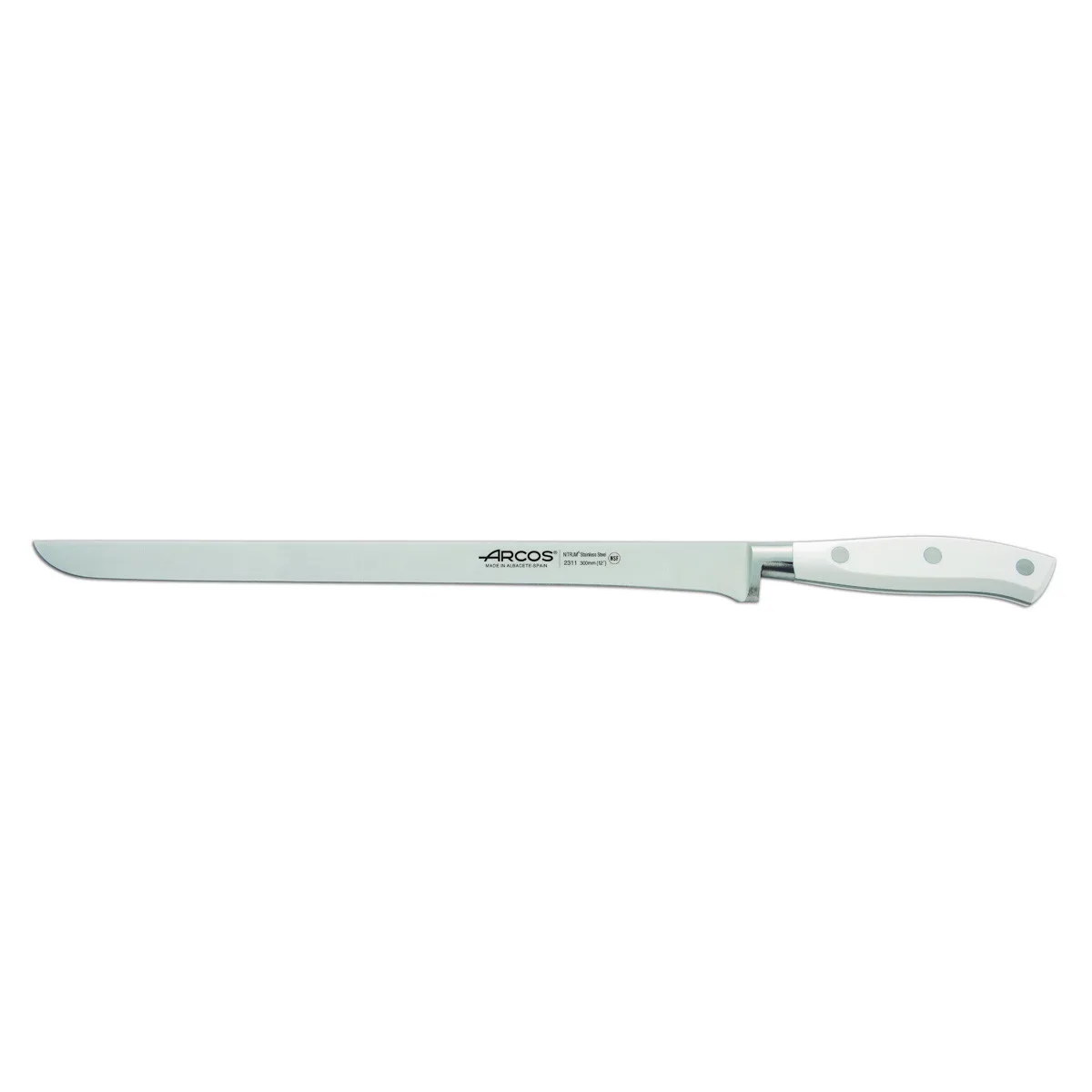 Arcos Cuchillo Jamonero Riviera Blanc 231124 De Acero Nitrum, Con Mango De Polioximetileno Y Hoja De 30 Cm En Estuche