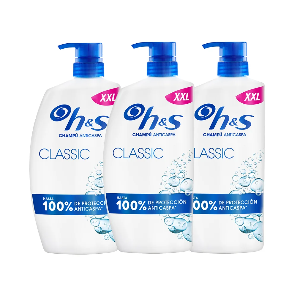 H&S Classic Champú Anticaspa con Dispensador, para Uso Diario. Hasta 100% de Protección Anticaspa, Clínicamente Probado. Para Todo Tipo de Pelo y Cuero Cabelludo. Sensación de Frescor 3x800ml