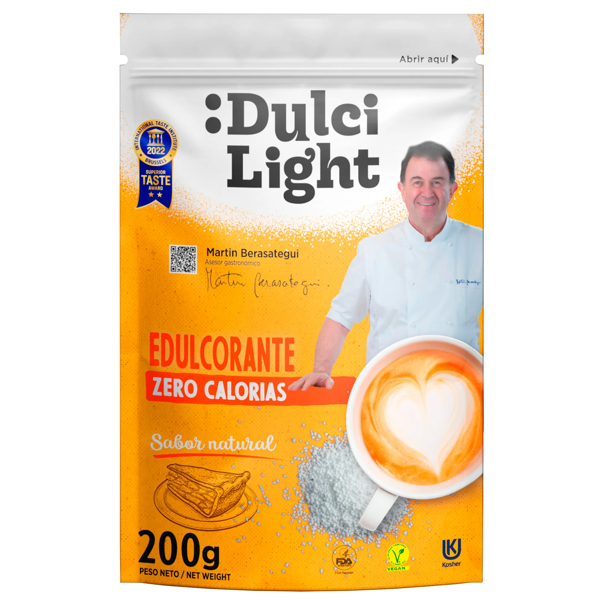 Dulcilight Sucralosa Edulcorante Zero Doypack 200 gr, Sabor Natural,  200 gr = 2kg Azúcar, Granulado con Fibra Vegetal,  keto , No OMG,  edulcorante a Granel, que no cambia el sabor de los alimentos.