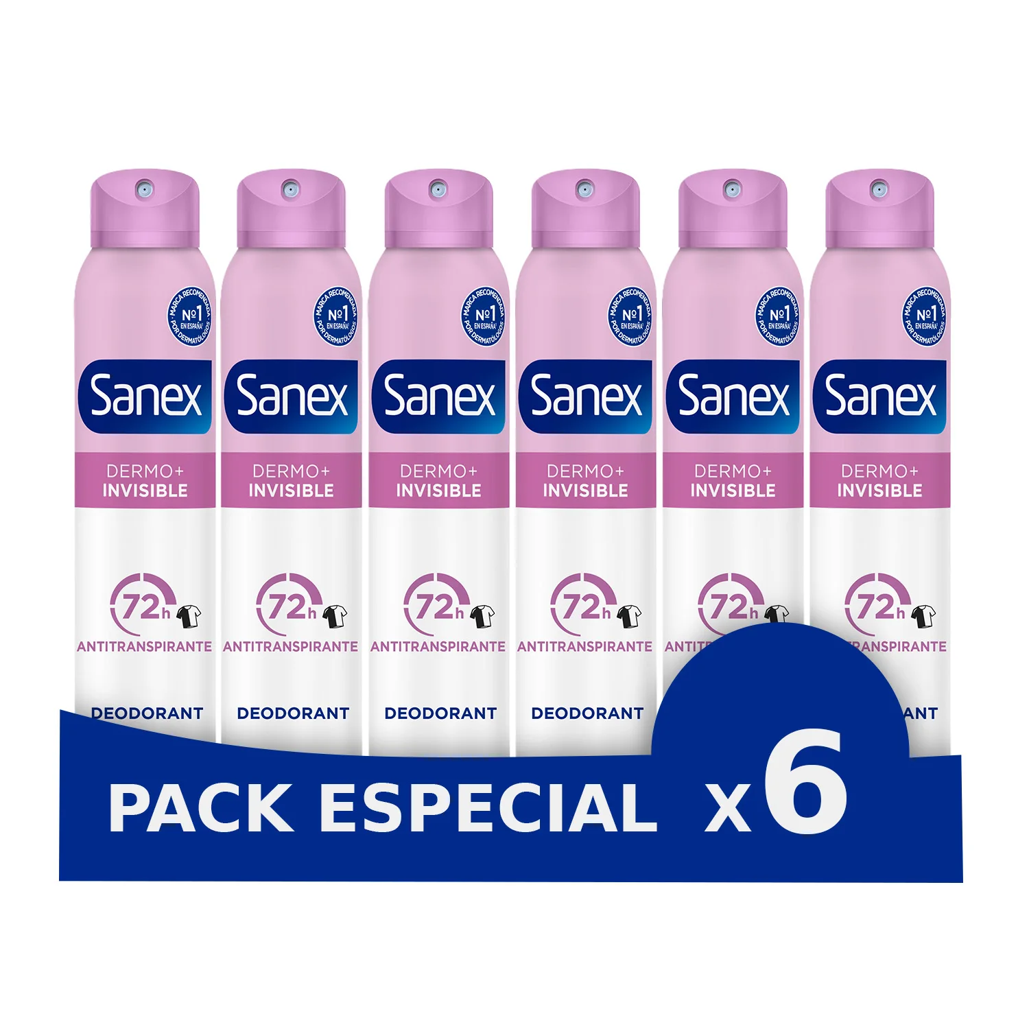 Sanex Pack x6 Desodorante Spray Dermo+ Invisible 72-Horas Antitranspirante Unisex (200ml)