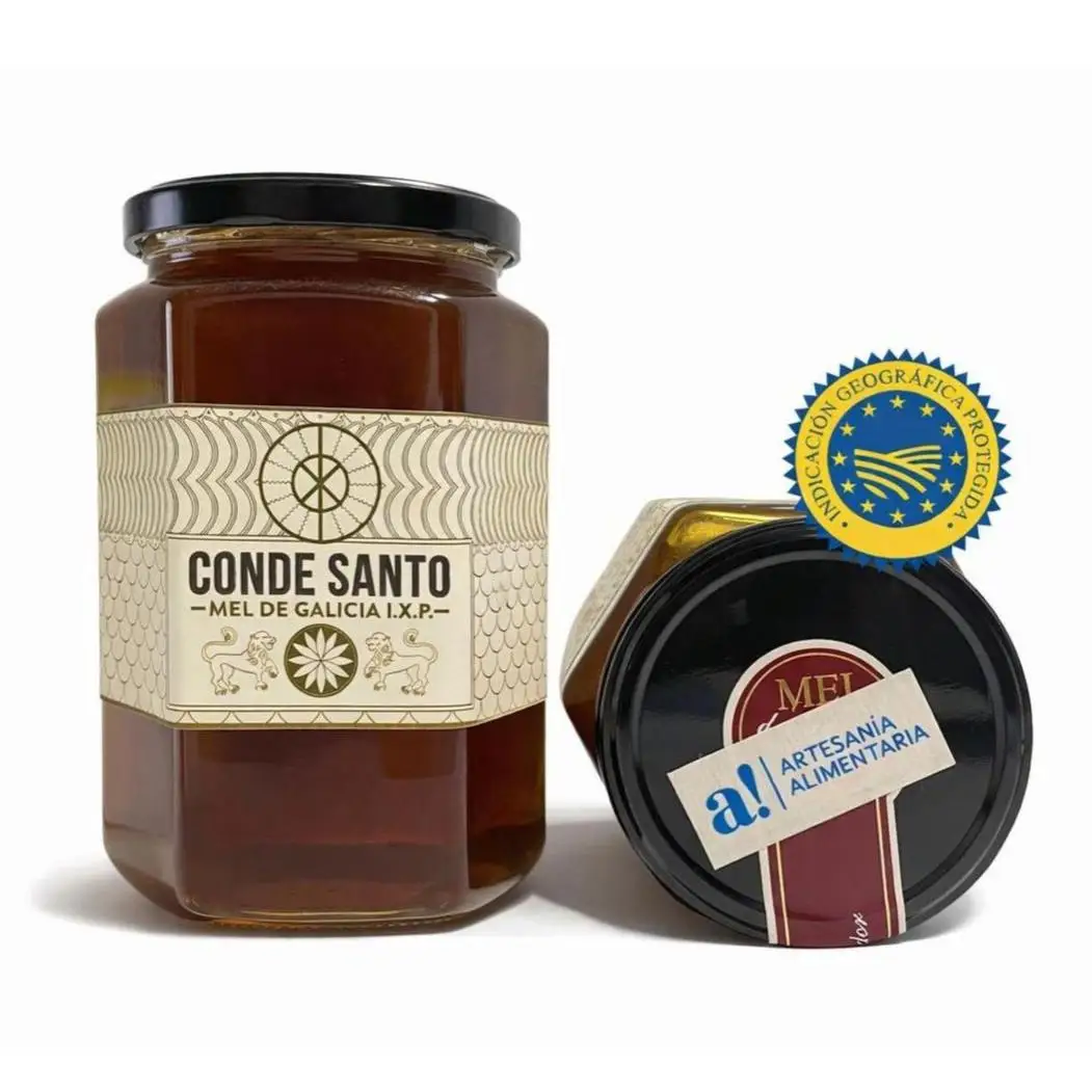Miel de Galicia De MONTAÑA; NATURAL ARTESANA CRUDA PURA 100% CONDE SANTO ESPAÑA PURA ABEJA (MONTAÑA,  1 KG))