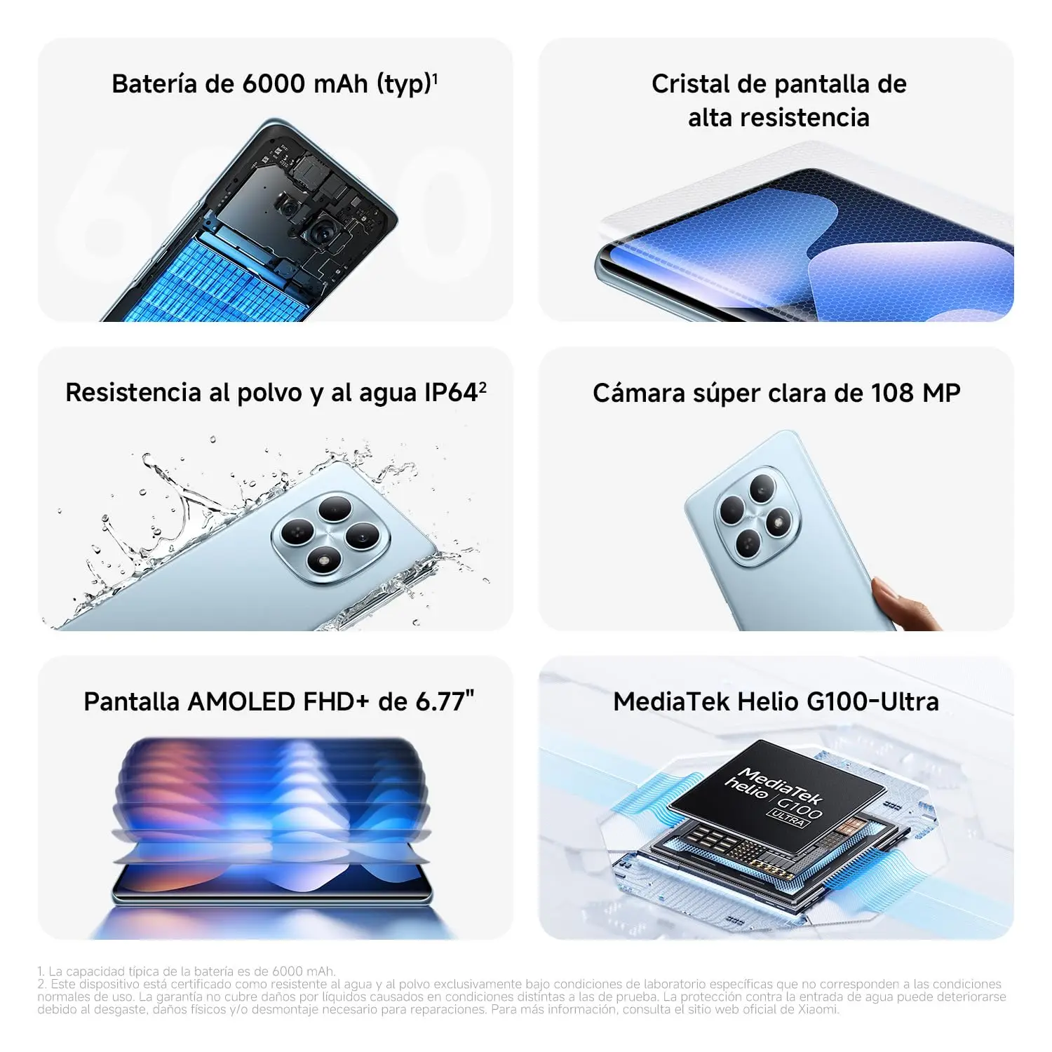 Móvil Xiaomi Redmi Note 15 4G Libre 6GB+128GB/8GB+256GB Pantalla AMOLED de 6.77″ MediaTek Helio G100-Ultra Cámara 108 MP, Batería 6000 mAh, NFC 7