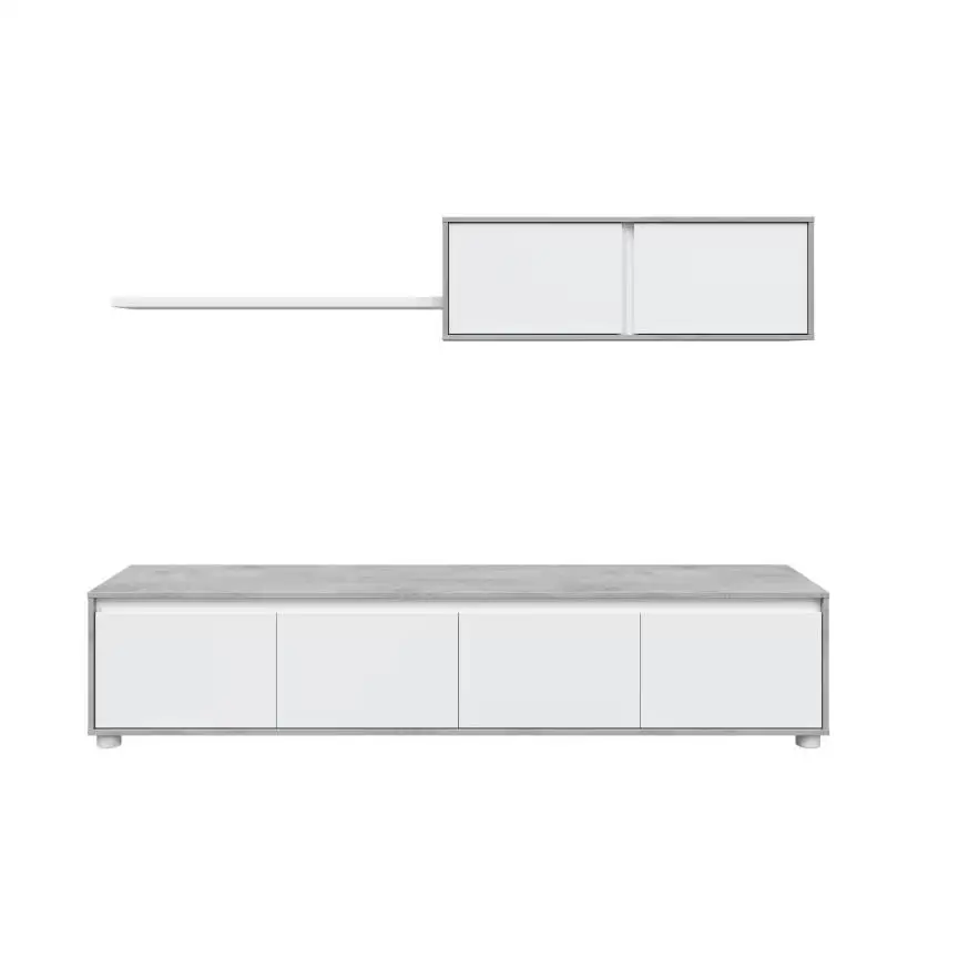 MOBELCENTER - Mueble Salón Moderno Alida – Módulo TV, Módulo Superior y Estante – Color Blanco Artik y Cemento – 200 cm x 43 cm x 41 cm - (1089)