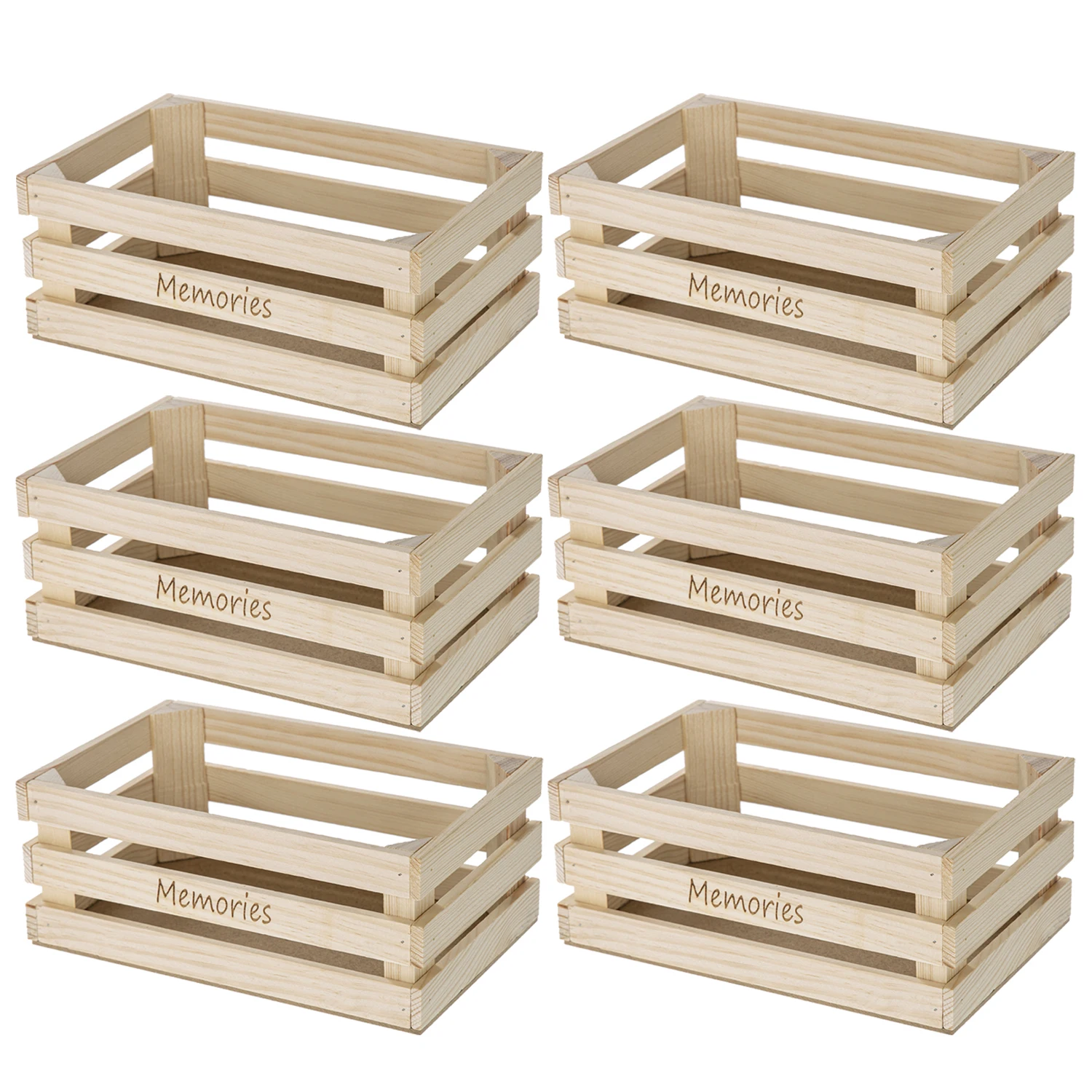 Cajas Decorativas de Madera de Pino Natural. Tamaño 23,5x15x9,5cm. Pack de 6 o 12 Caja Memories. Para Guardar Objetos o como Adorno y Diseño del Hogar o Jardín