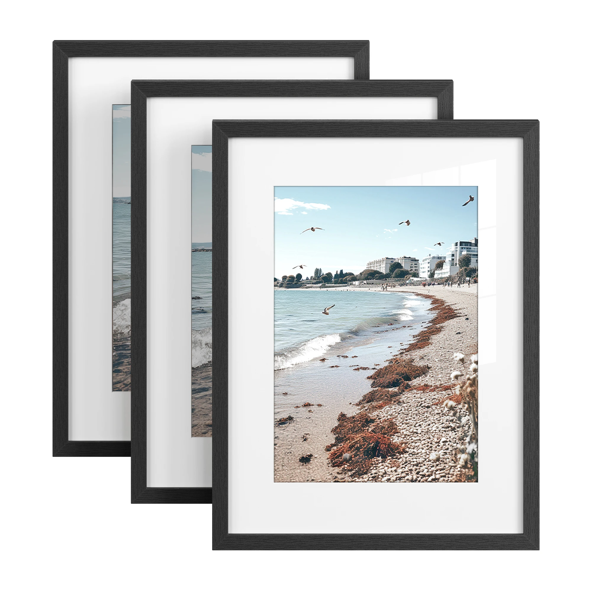 SONGMICS Marcos de Fotos 30 x 40 cm, Portafotos de Pared, Tablero MDF, con Clavos sin Rastro, Juego de 3, Negro/ Blanco/ Beige Natural