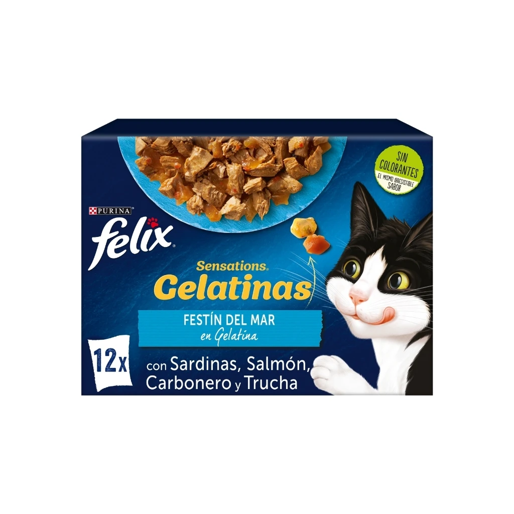 FELIX Sensations Festín del Mar en Gelatina - Alimento Húmedo Completo para Gatos Adultos (Combinados de Pescados y Verduras)