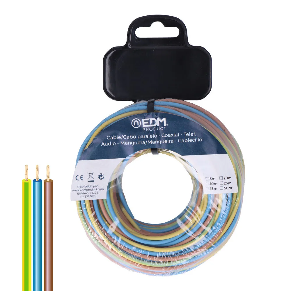CARRETE CABLECILLO TRENZADO H07Z1-K 3 G 2,50 mm² 3 COLORES, 25 m