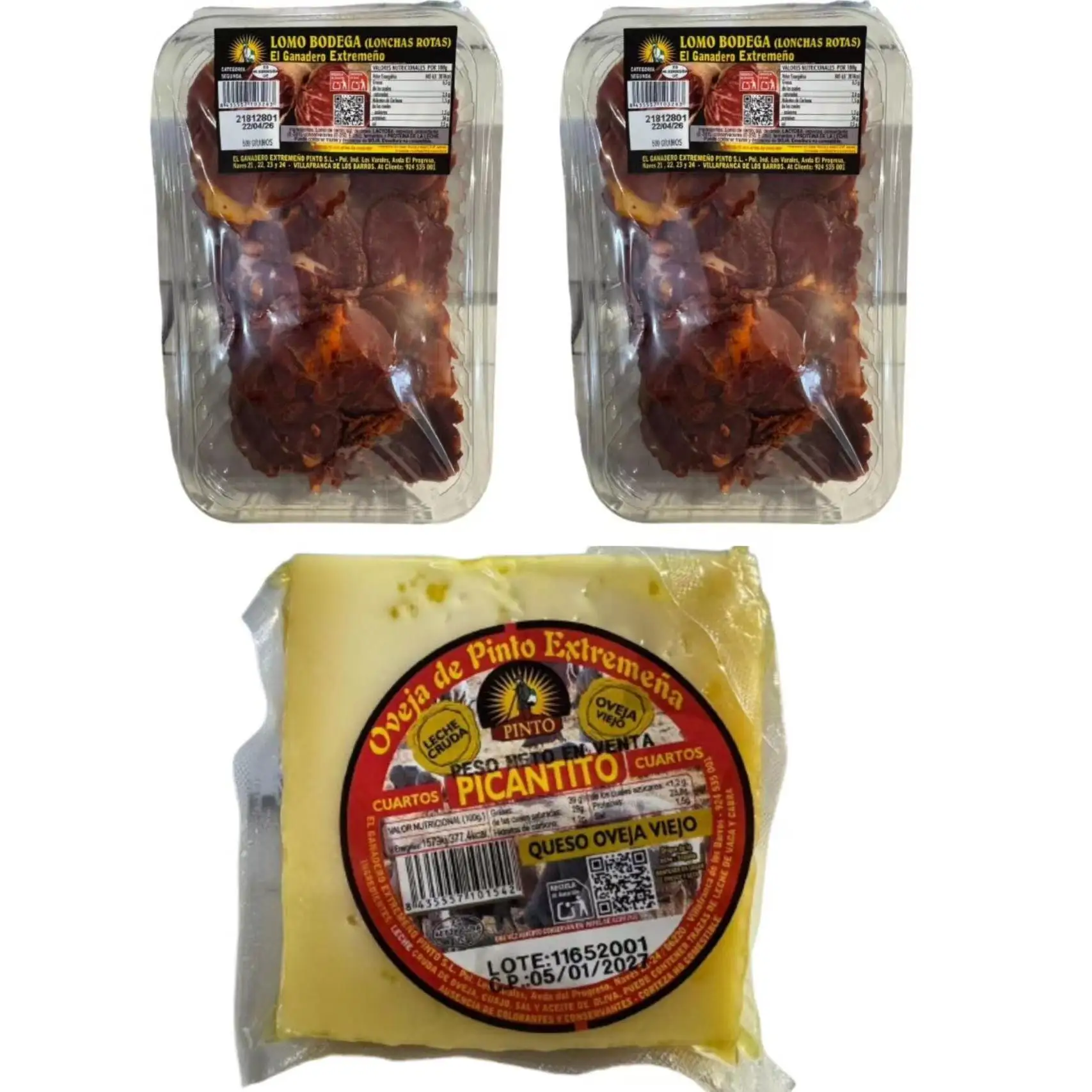 PINTO- (2 bandeja lomo lonchas rota 1000g+queso oveja picantito700g)