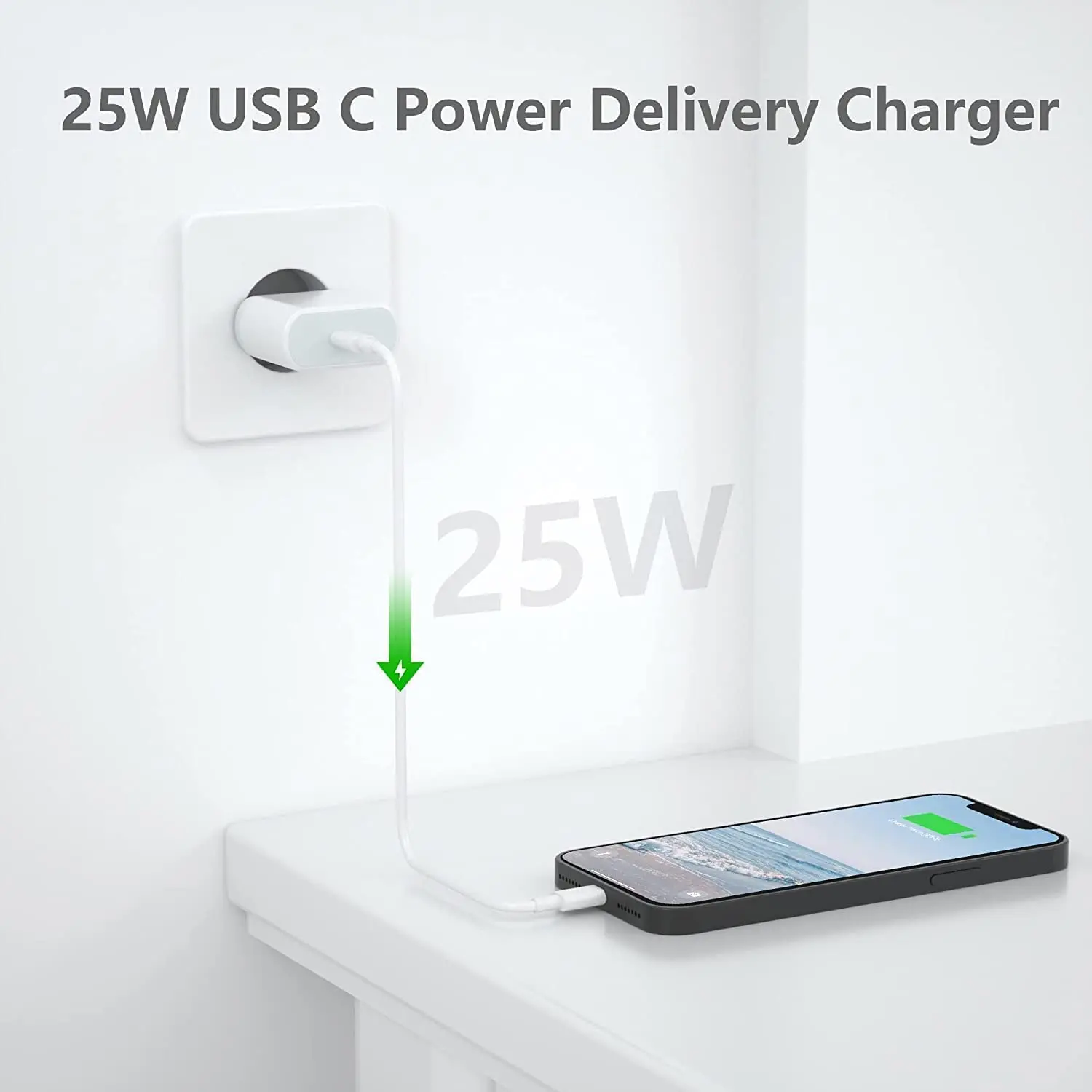 25W USB C fast charger with 1M Cable for iPhone 14/14 Pro/14 Pro Max/14 Plus/13/12/11/XS/XS MAX/XR/X, USBC fast charging head plug adapter wall Charger Corrient