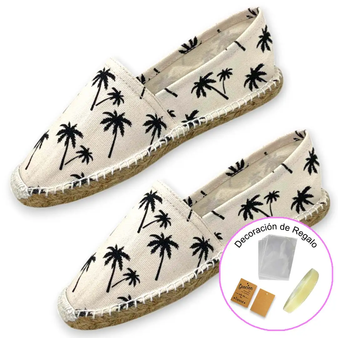 Alpargatas Mujer para boda Palmeras Esparto (Regalo de Bolsa Celofán + Tarjetita + Cinta) (12/24/36/48 pares) Modelo 35019. Ideales para Bodas y Eventos. mundiBODA