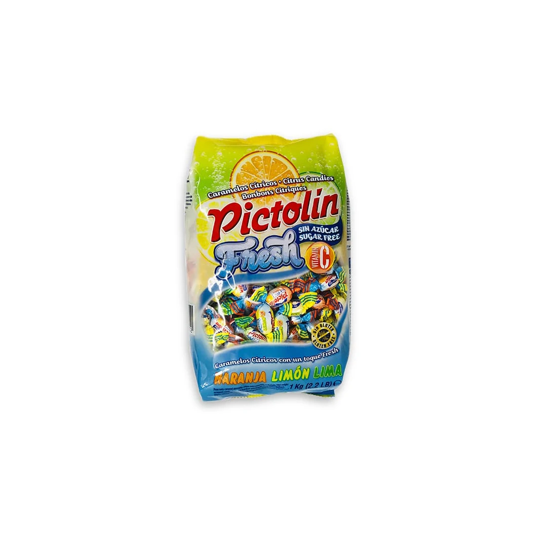 Caramelos citricos sin azucar pictolin  con vitamina C, sabores naranja, limon y lima