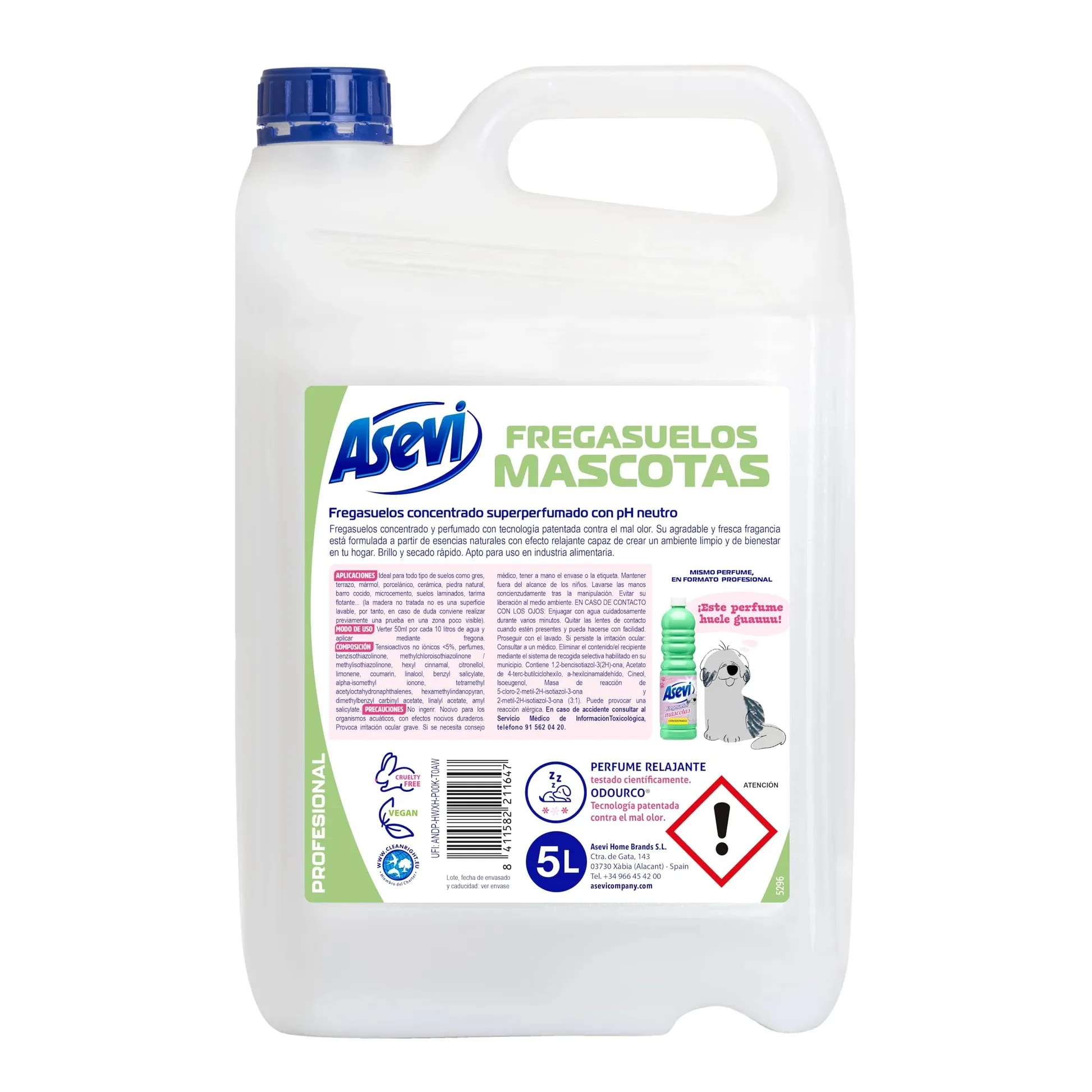 ASEVI FREGASUELOS ESPECIAL MASCOTAS GARRAFA 5 LITROS FORMATO AHORRO