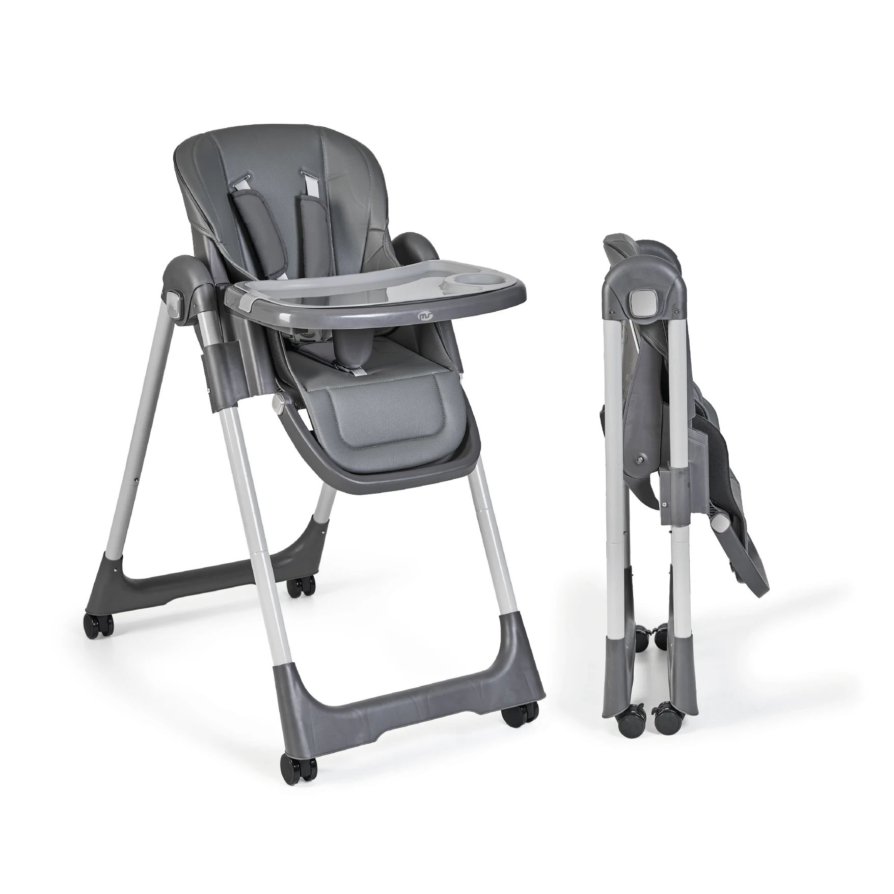 Ms - Trona Para Bebe Evolutiva Tasty - 7 Posiciones De Altura y 3 De Reclinación- Bandeja Extraíble y Reposapiés Regulable - Portatil, Plegable, Hasta 3 años - Gris Claro
