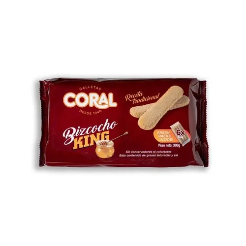 Bizcochos King Coral 12 Paquetes de 300 Unidades (6x50 g) - Galletas Ideales para Desayuno, Merienda o Postres, Orgánicas, Hechas en España