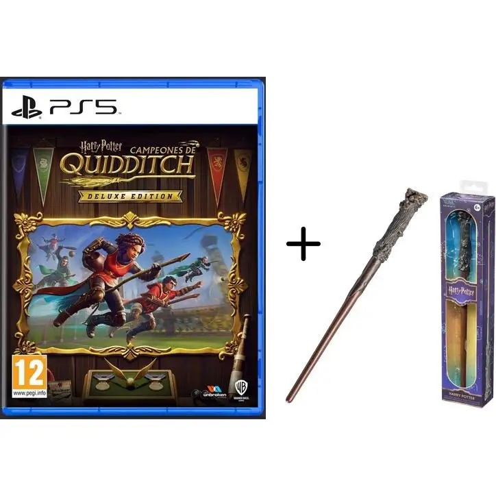 Warner Pack Harry Potter: Campeones de Quidditch Deluxe Edition + Varita de Harry Potter The Noble Collection