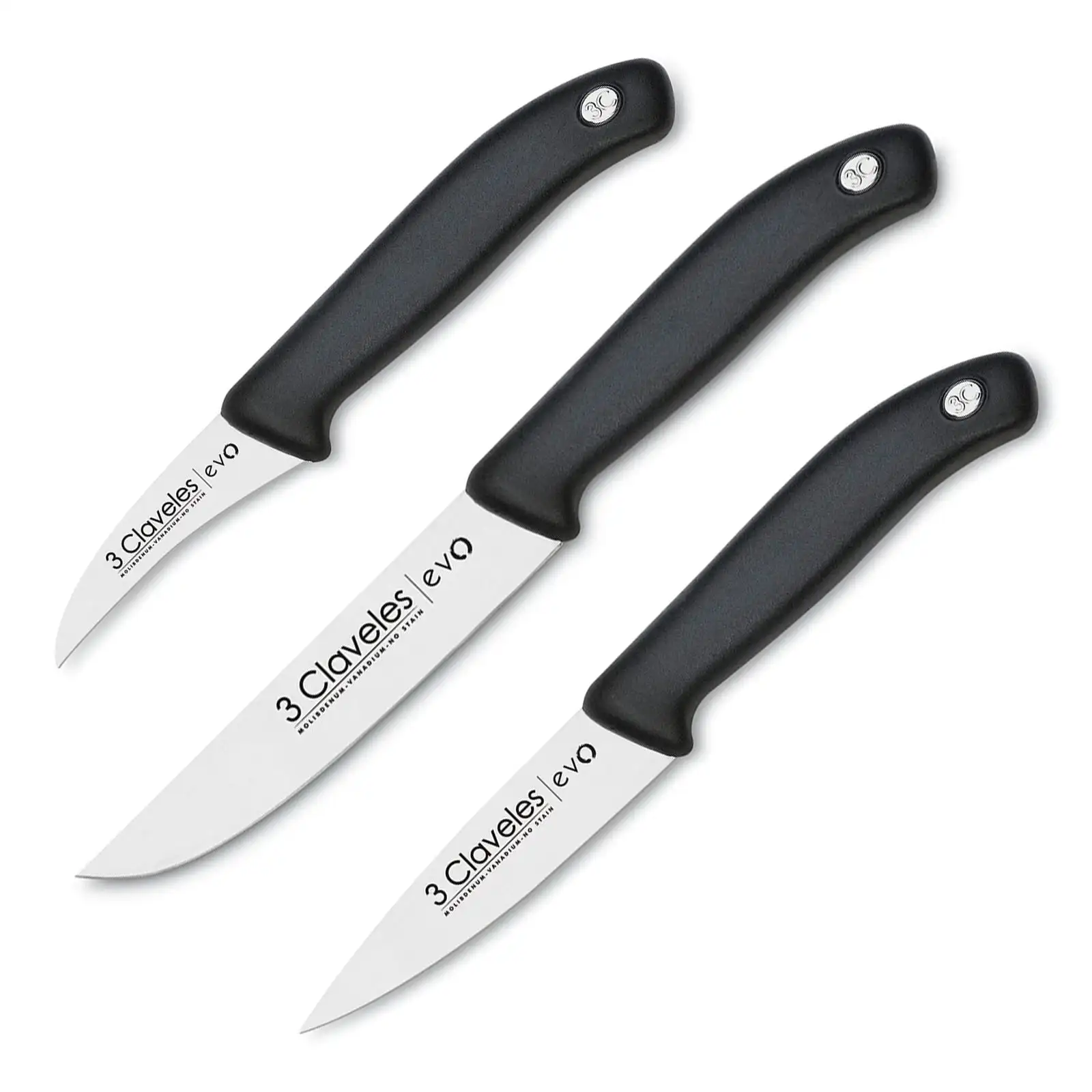 3 Claveles EVO - Set de 3 Cuchillos Mondador, Puntilla y Verduras en Acero Inoxidable
