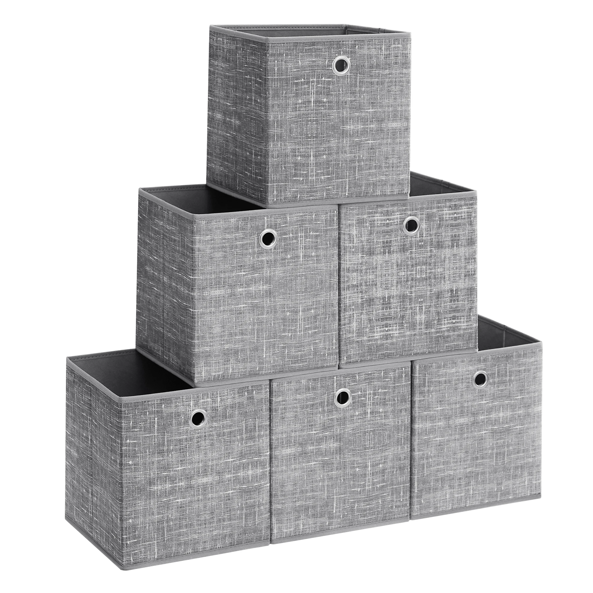 SONGMICS Scatole portaoggetti, set di 6 scatole in tessuto non tessuto con manico, 26 x 26 x 28 cm, unità di stoccaggio, per scaffali, pieghevoli, porta abiti, grigio erica