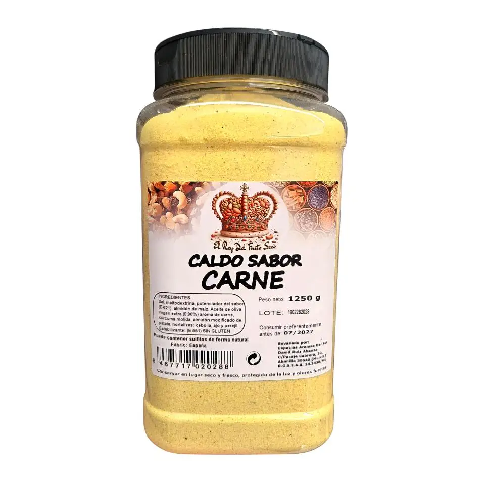 Caldo Sabor Carne en Polvo 1,25 kg 🍖 – Condimento Concentrado para Sopas, Guisos y Arroces – Potenciador de Sabor Sin Gluten – Formato Ahorro Hostelería
