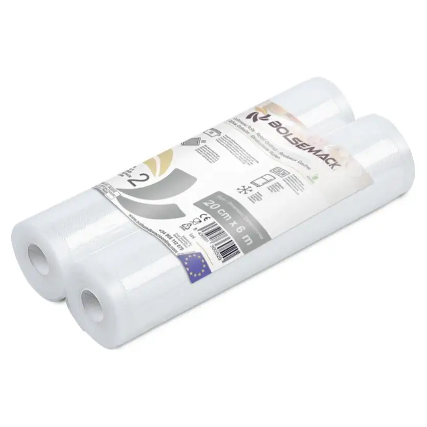 Bolsemack - Rollos de Bolsas Gofradas para Envasado al Vacío (20 cm x 6 m) | 2 Unidades | Apta para Cocina Sous Vide | Sin BPA ni Ftalatos | Compatible con Todas Envasadoras Domésticas