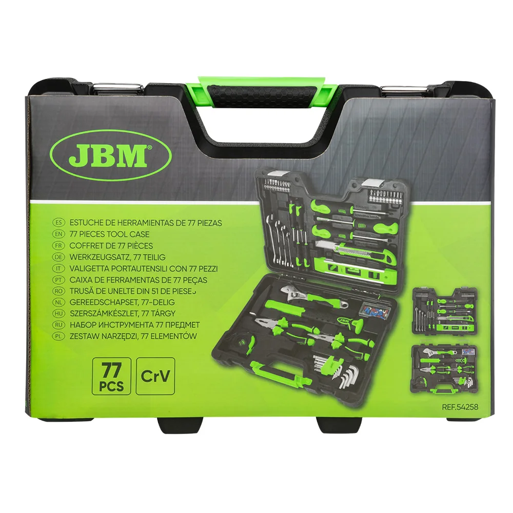 Jbm tool case model 54258 of 77 zinc plated - complete set of hand tools for the home. Motorcycle, car and engine, excellent price