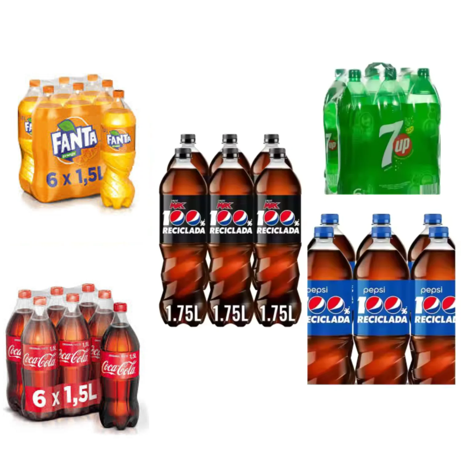 Pepsico- Pepsi Normal Max Zero 7up Fanta Orange and Cocacola Normal ,zero sugar 1.75L Spain national flavor 6 PCs Pack