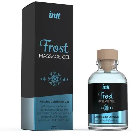 Frost Massage Gel - Efecto Frío 30ml - Intt, a sexual lubricant with a refreshing mint aroma, offers a soft cooling effect, perfect for intimate massages and oral play, cruelty-free and packaged in a convenient 30ml container.