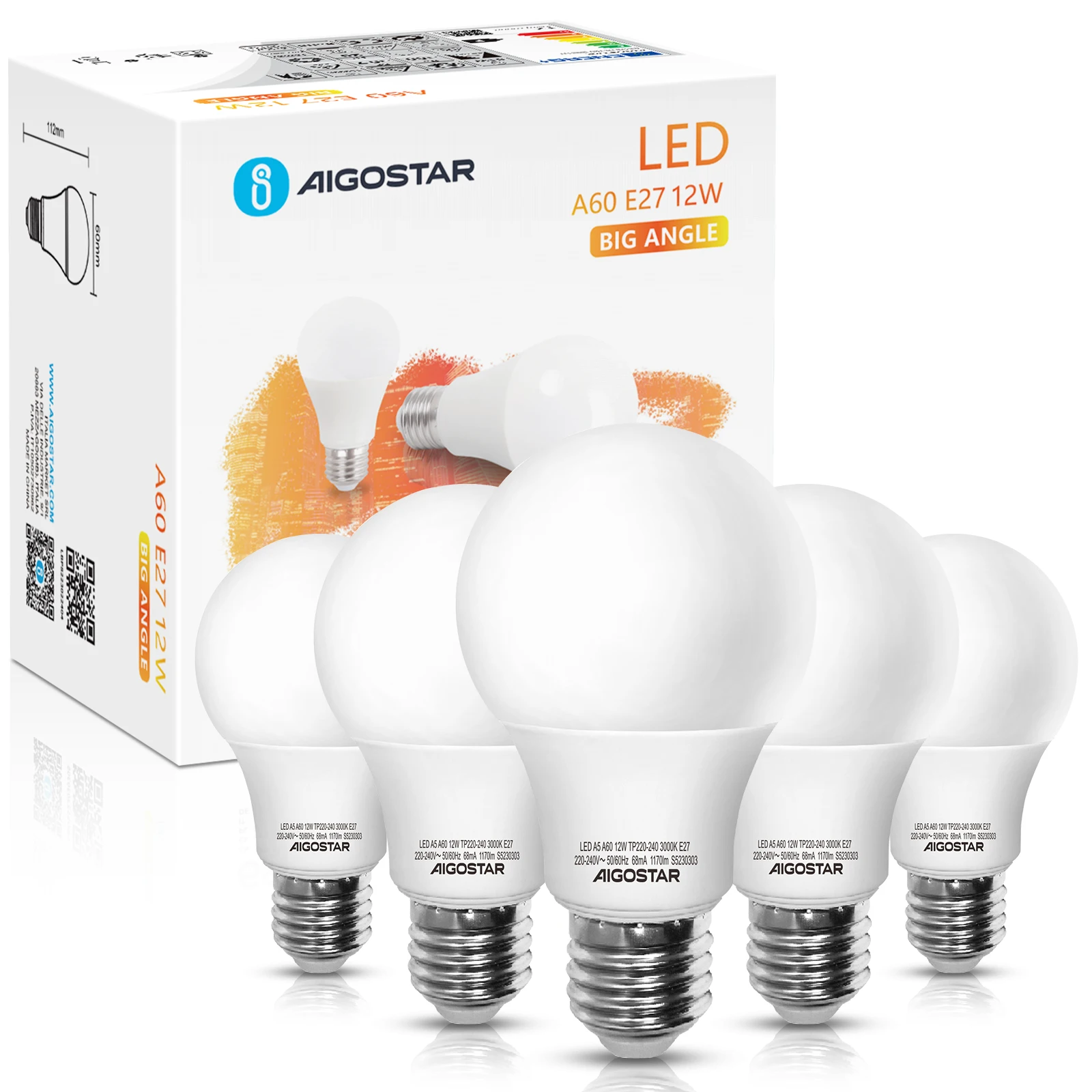 Bombilla LED Aigostar A60 12W/15W 5 Unidades