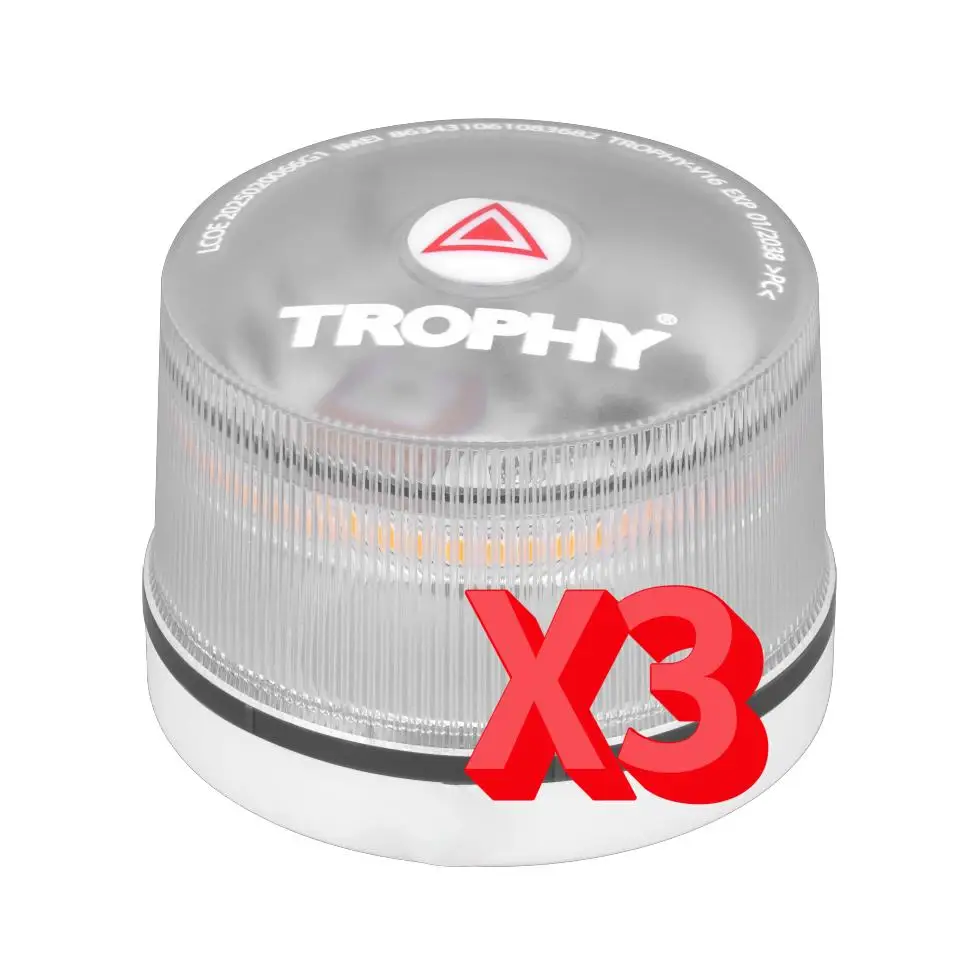3uds Baliza emergencia V16 Trophy conectada con geolocalizacion DGT 3.0, luz de emergencia homologada, conectada y autorizada por DGT, señal V16 con 