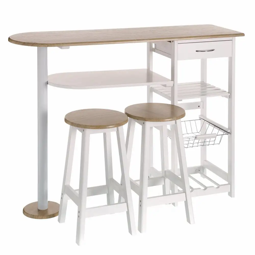 Set de mesa alta y 2 taburetes de cocina en blanco y natural Lola Home