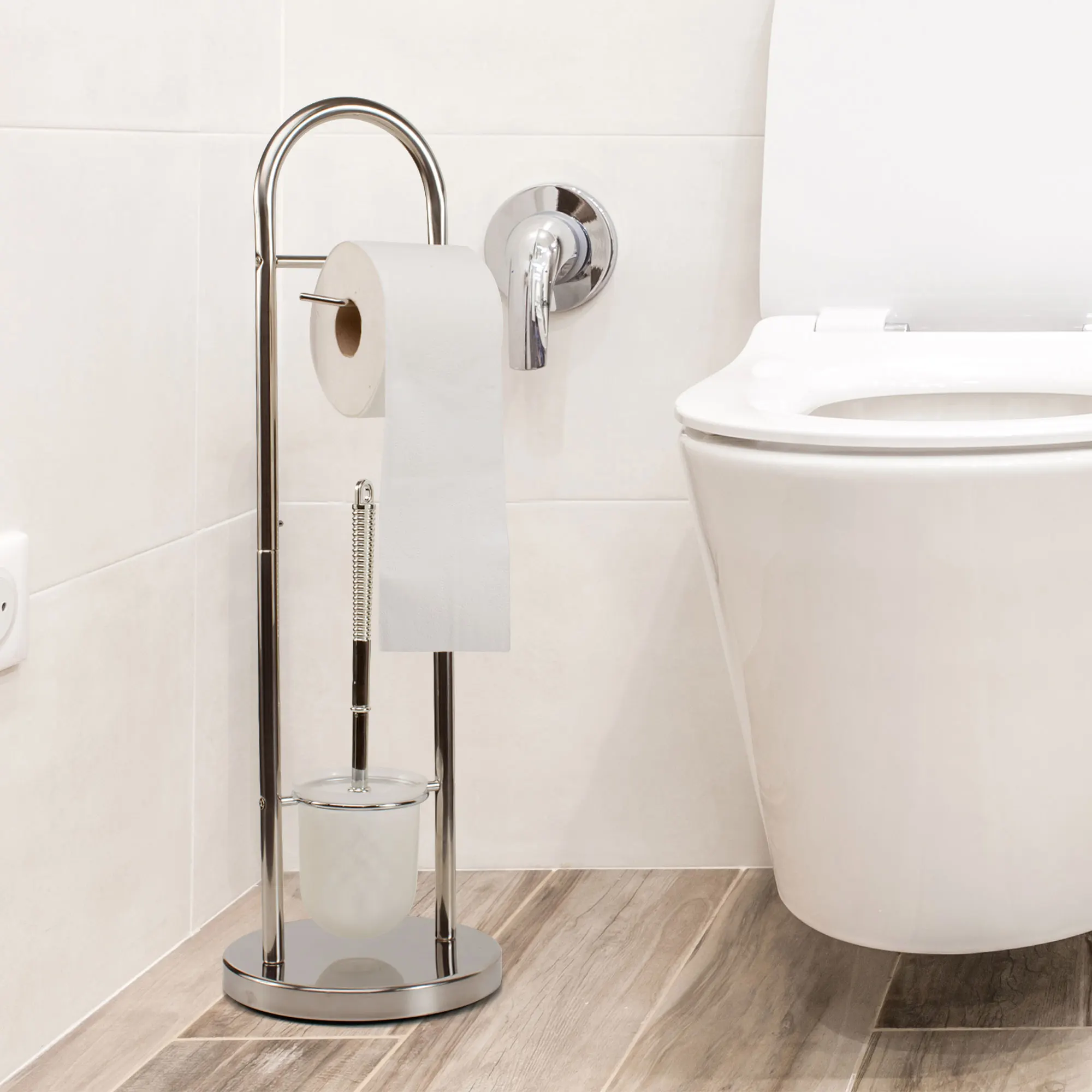 The Secret Home Stainless Steel Toilet Paper Holder - Floorstanding, space-saving design for small bathrooms, water-resistant, with a stable base to prevent slipping, easy to clean. Ideal bathroom decor. #2