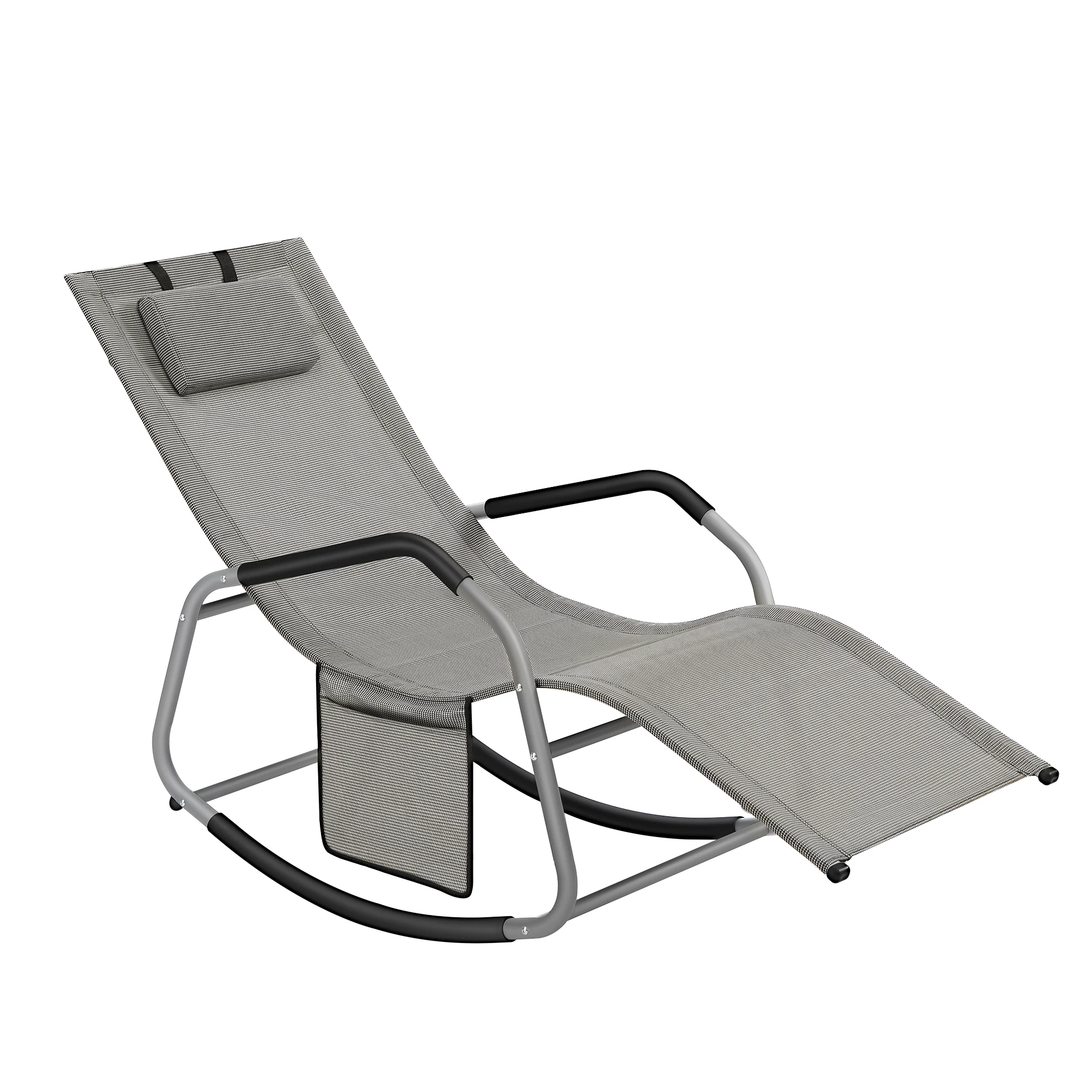 SONGMICS Mecedora, Silla Tumbona, con Dispositivo de fijación, Cojín Ajustable, Estructura de Acero, Tejido Transpirable, Bolsillo de Almacenamiento, 156,2 x 97,3 x 151 cm, Gris Paloma
