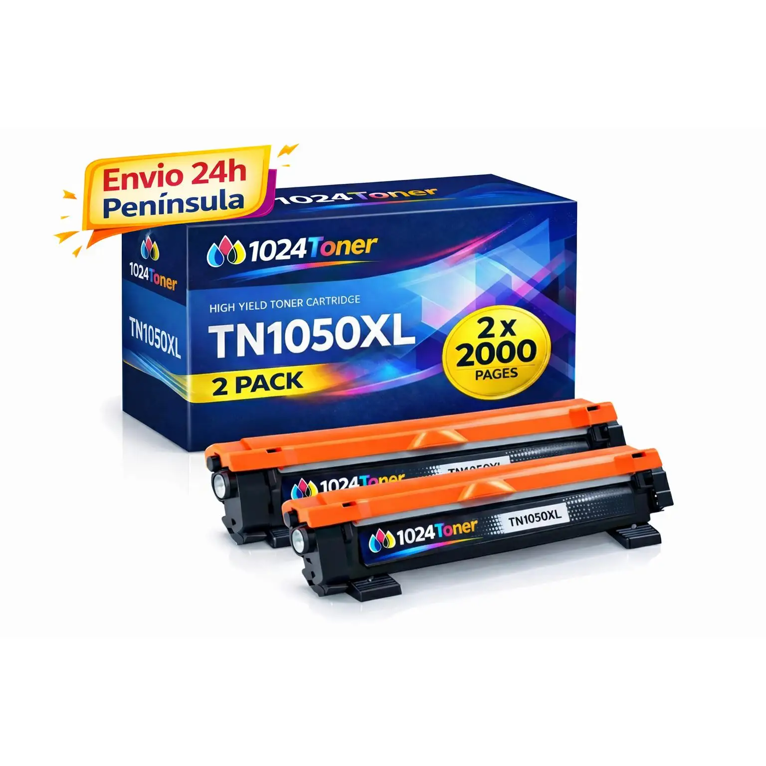 (Pack 2) Cartucho Tóner Compatible Brother TN-1050XL Negro – 2000 Páginas – para Brother DCP-1612W, DCP-1610W, HL-1110, HL-1210W, MFC-1810 y MFC-1910W