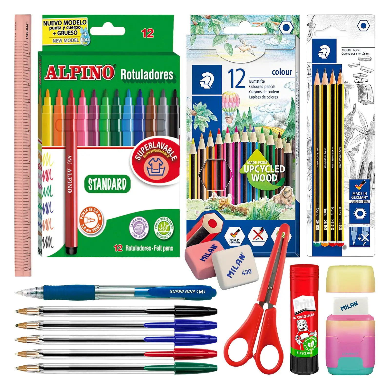 EcoPack 40 Sunset - Pack Ahorro Completo con Material Escolar de Primeras Marcas