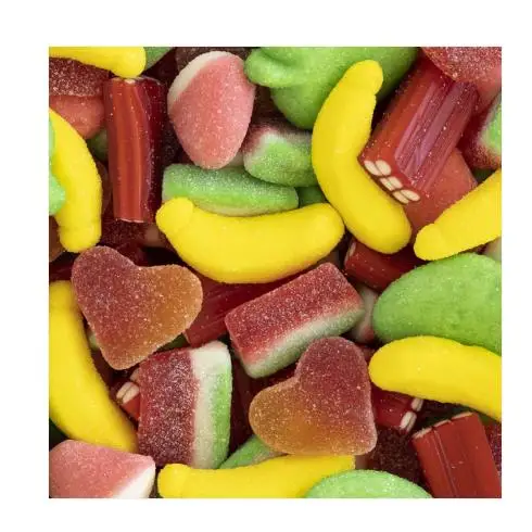 VIDAL Happy Mix bolsa de 1Kg aprox 155 uds Mix de golosinas con deliciosa cobertura de azúcar.Sabor a Sandía, malocotón, plátano, fresanta-nata y manzana. sin gluten sin grasa sabor original Vidal garantizado