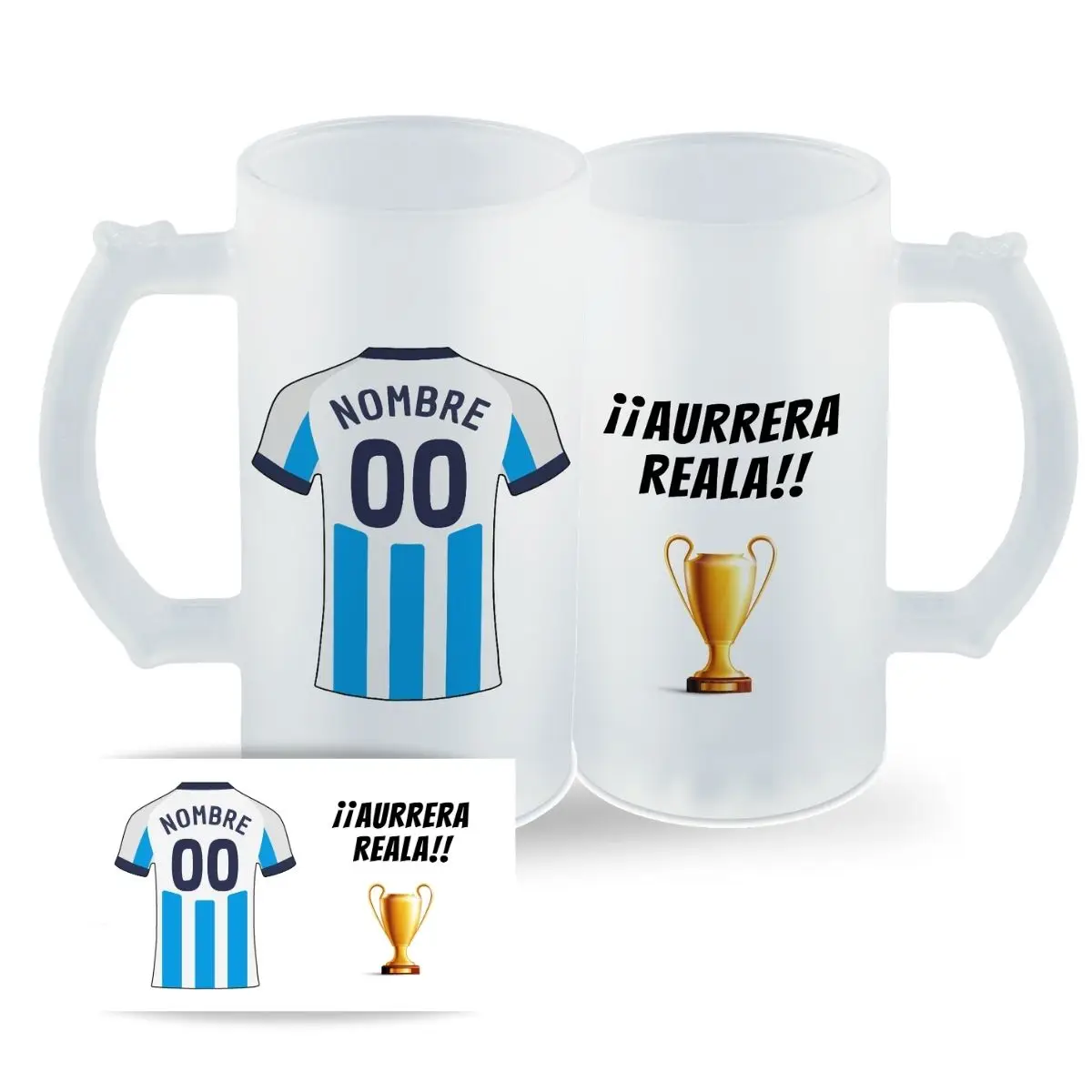 DEREGALOOS Jarra de Cerveza de Fútbol Personalizada del F.C. Real Sociedad para forofos y aficionados