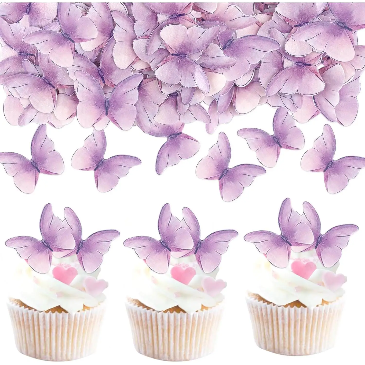 Topper per cupcake a farfalla, 48 pezzi Farfalle viola per decorare torte, Topper per torta a farfalla 3D, Ooblea di carta, Forniture per matrimoni, Feste di compleanno