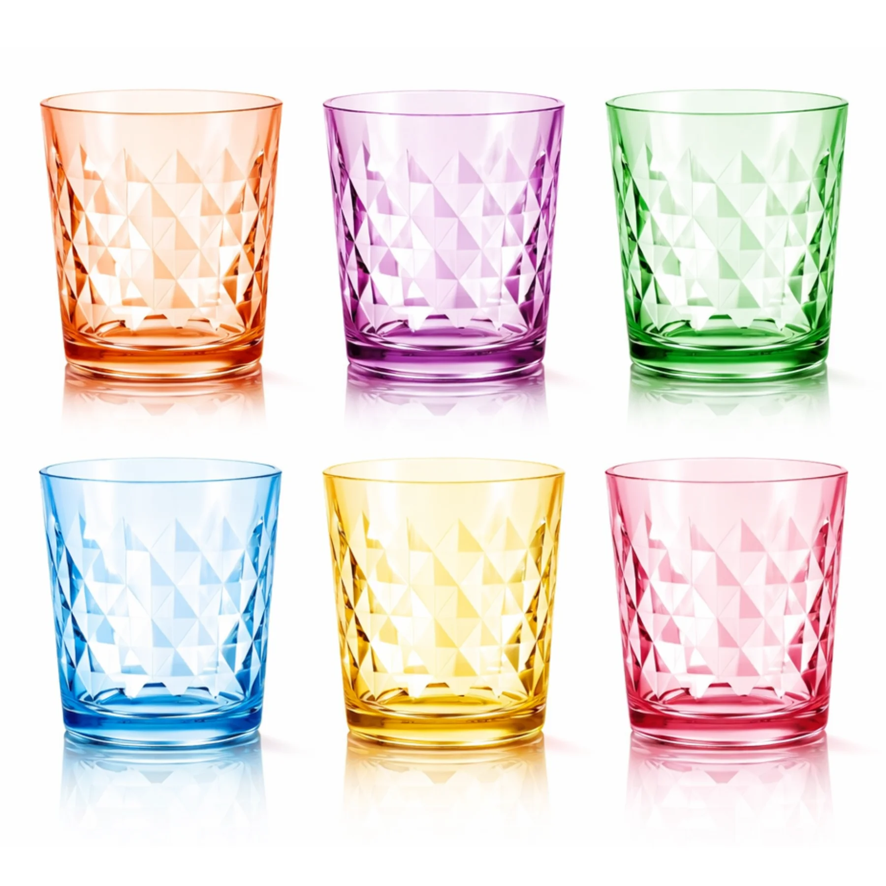 Set de 6 Vasos de Cristal de Colores 360 ml – Vasos de Vidrio Resistentes, No Pierden Color, Aptos para Lavavajillas y Microondas – Diseño Elegante para Agua, Refrescos y Cócteles - Apilables