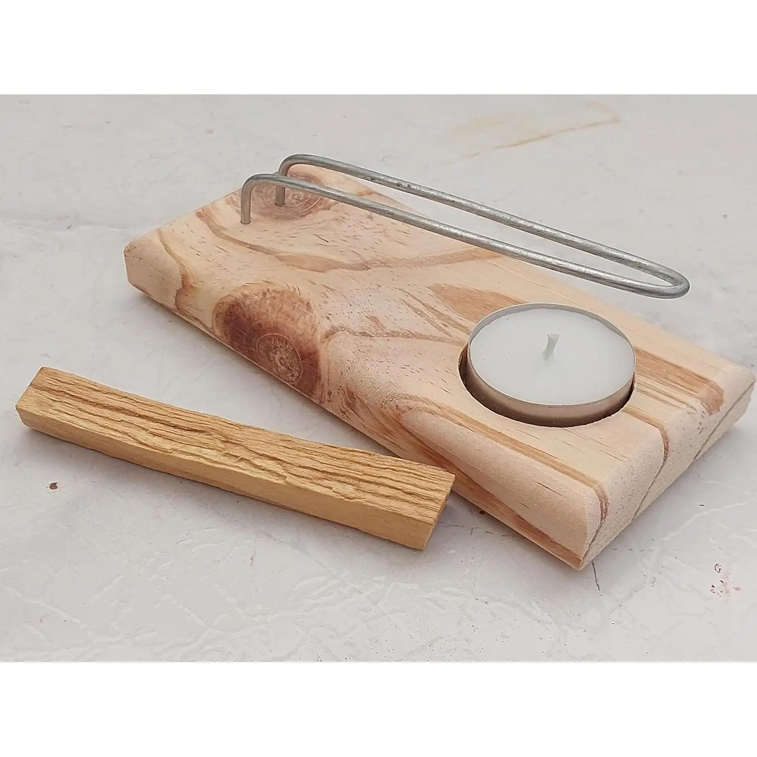 Quemador de Palo Santo Natural de Base de Madera con varillas metalicas palo santo y velita de te incluidas