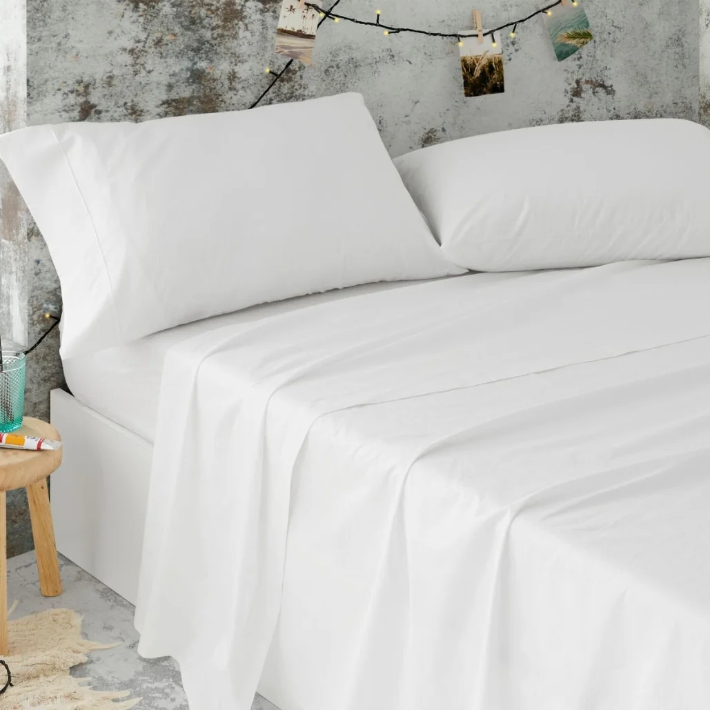 Juego de Sabanas Blancas Hostelería 100% Algodón Natural,144 hilos, No Hace Bolitas, Para Camas de 90, 105, 135, 150 y 150 con 2 Almohadas