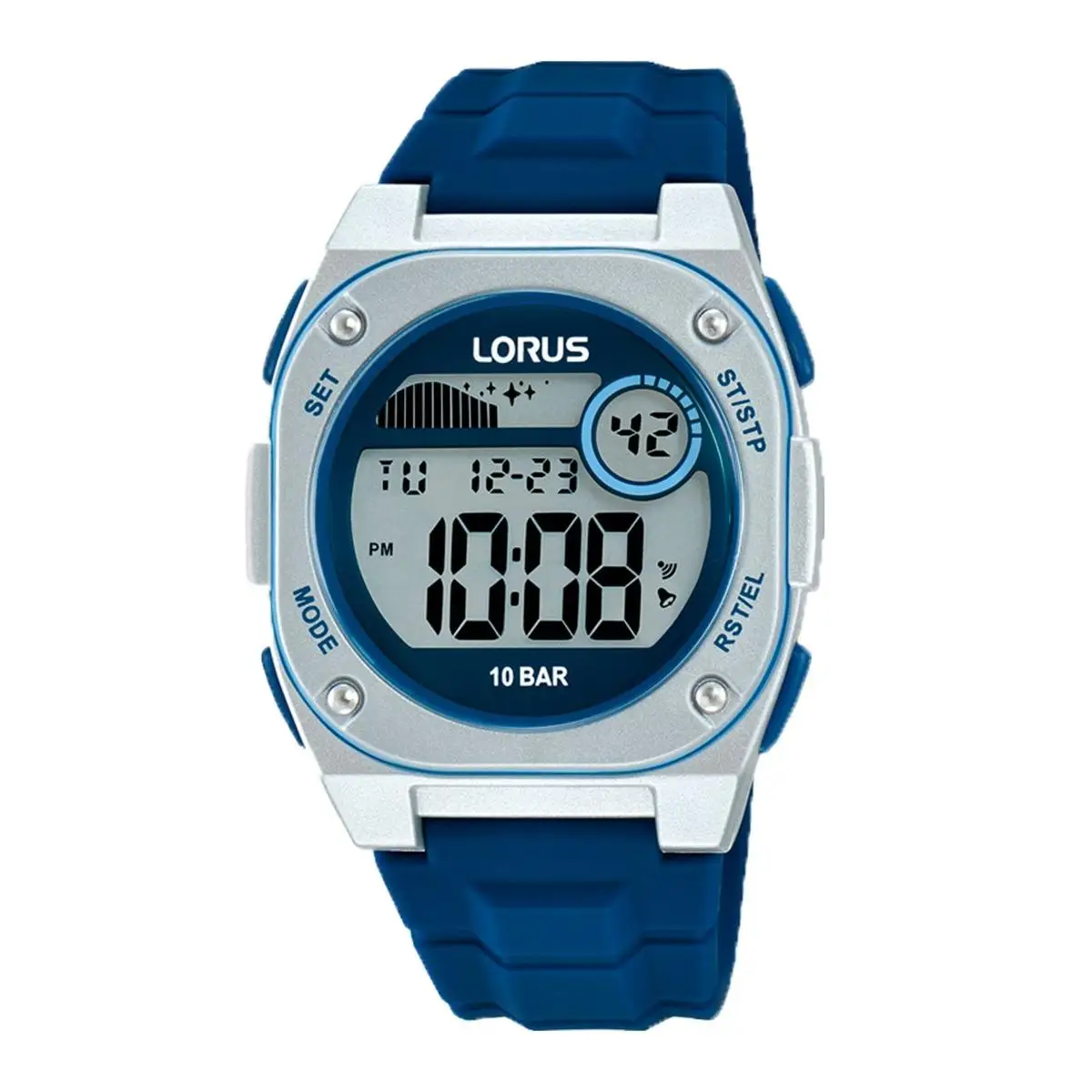 Lorus Reloj Hombre Caja De Plástico Pulsera Silicona De Color Azul Resistente Al Agua 10 Atm