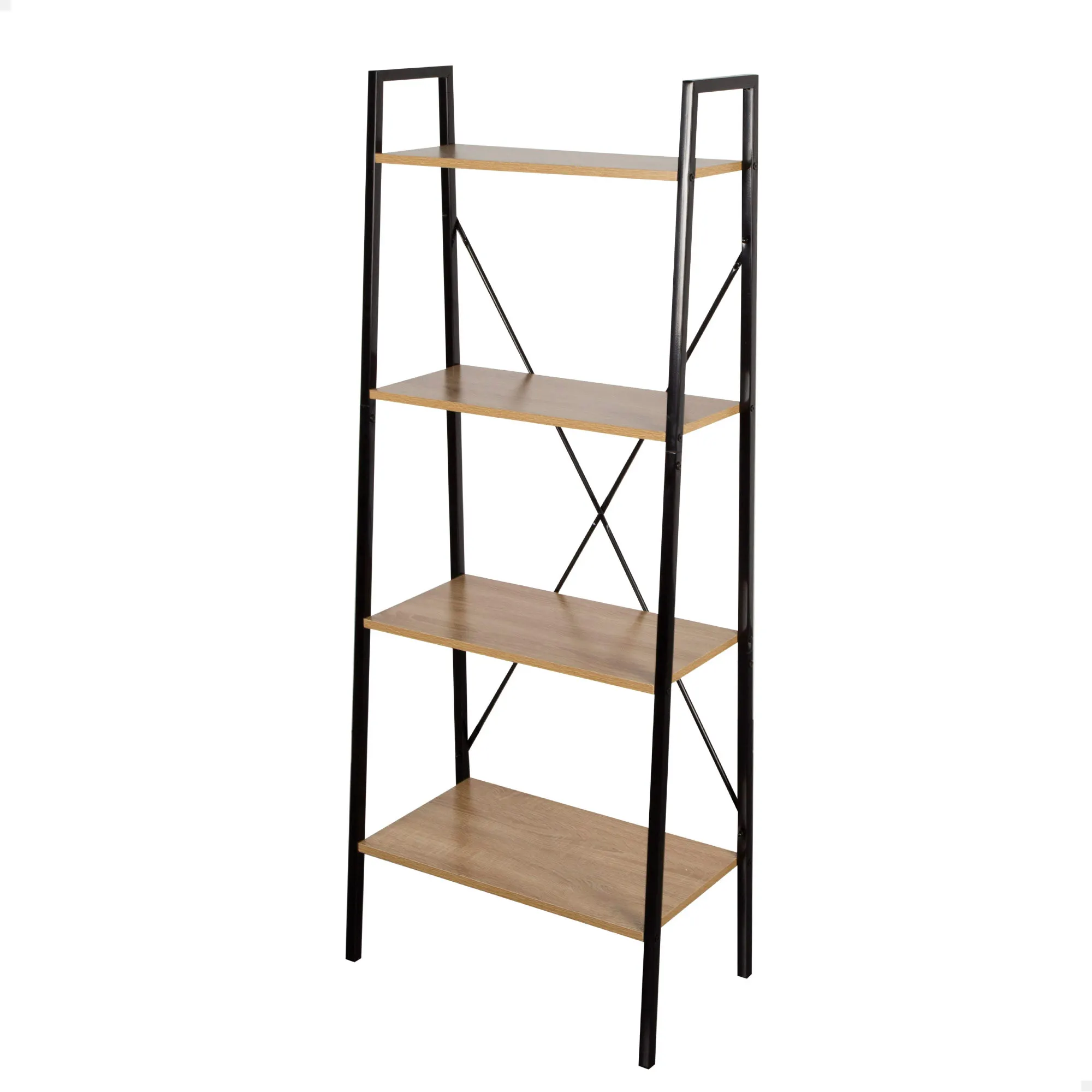 Max Home - Estantería almacenaje, de acero negro y madera, fácil montaje, con sistema de nivelación, estable, resistente y duradera, muebles de salón, estanterías, decoración hogar, librería,