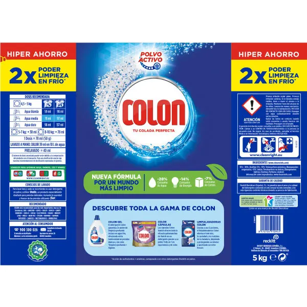 Colon Active Powder-Washing Machine Detergent, Suitable for White and color Clothes, Powder Format-100 Dose, 5 kg