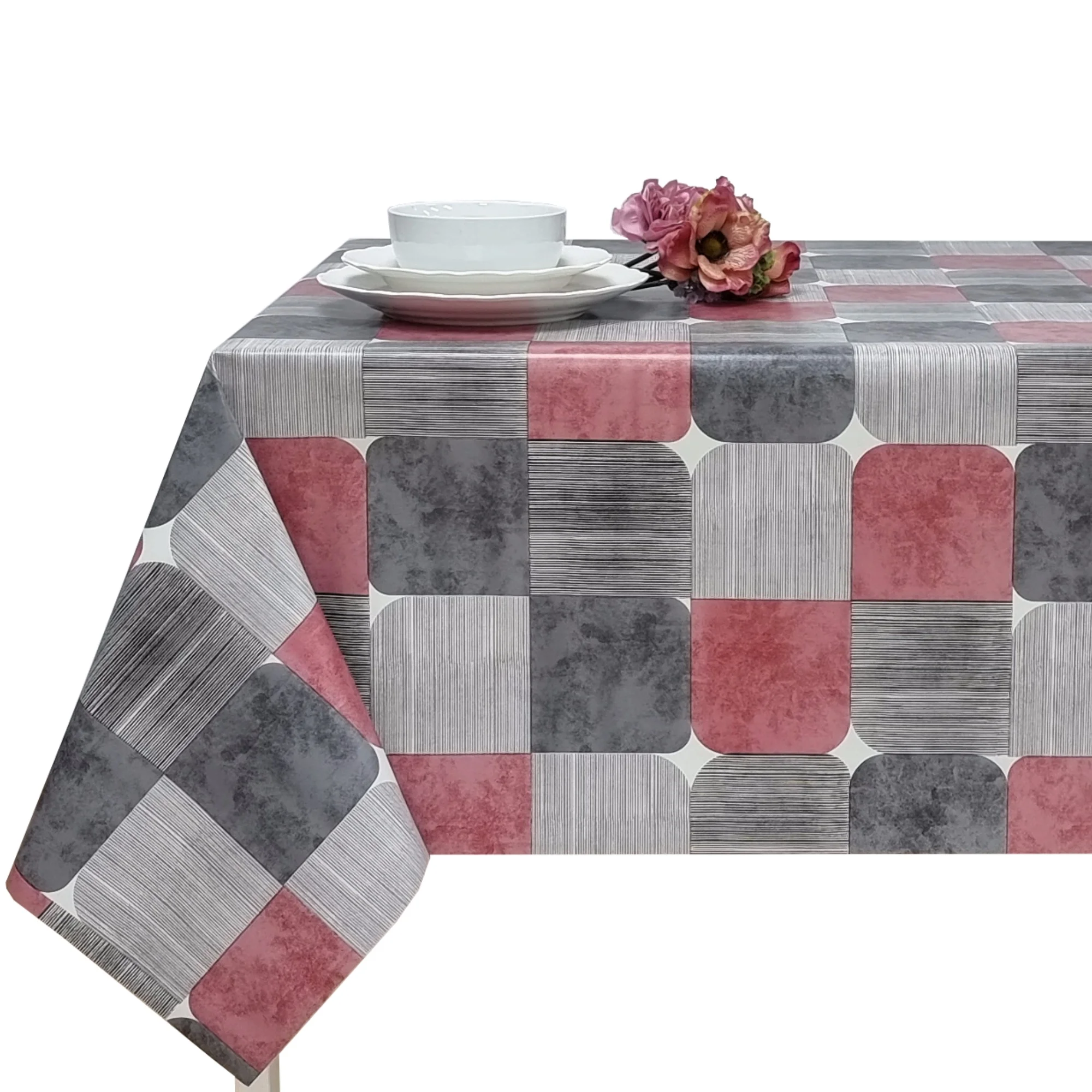 PVC tablecloth, rubber tablecloth, waterproof tablecloth, for home, kitchen, dining, easy to clean, square, modern, gray, red, silver