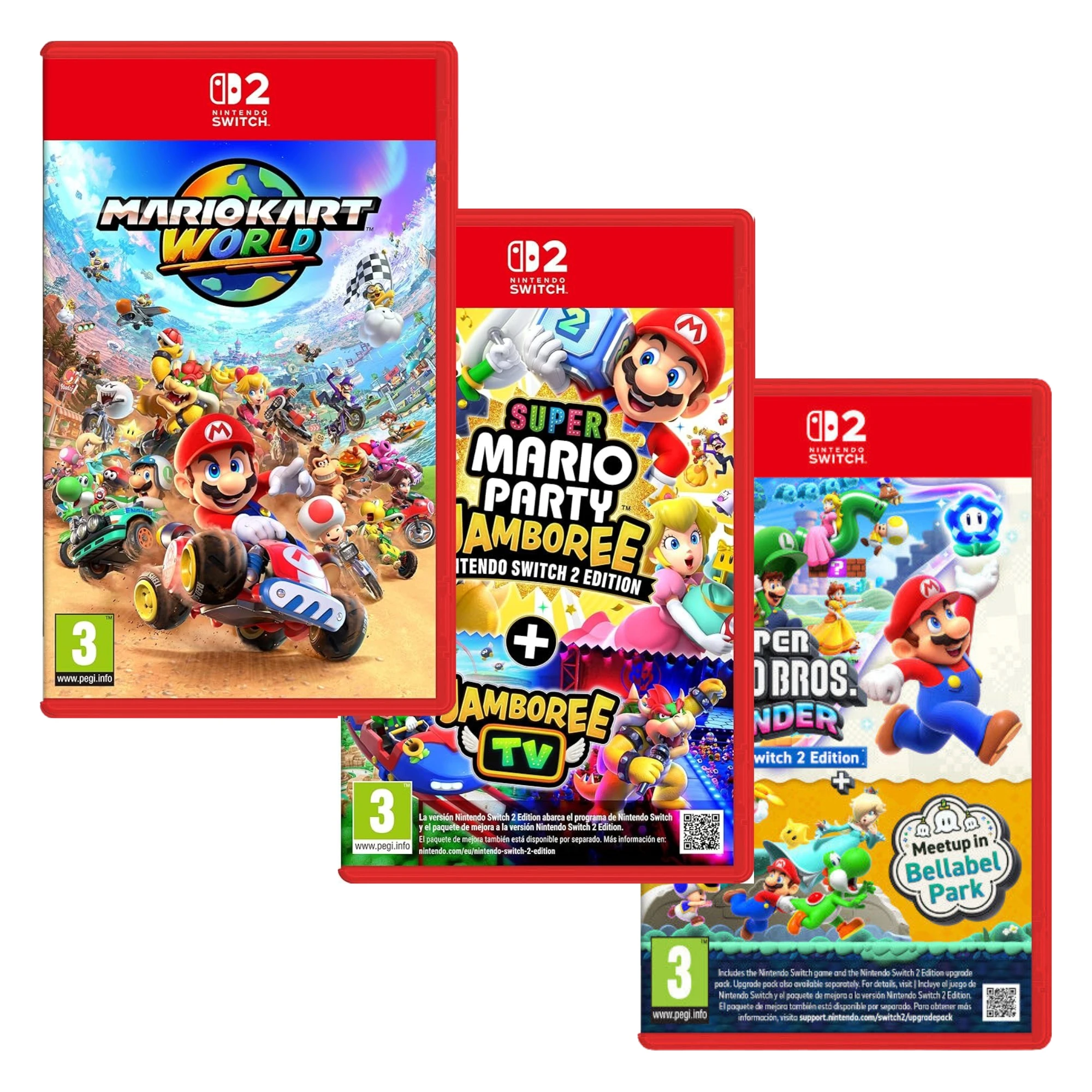 Pack Mario Kart World + Super Mario Party Jamboree + Super Mario Bros Wonder - Nintendo Switch 2 - Nuevo Precintado - PAL España