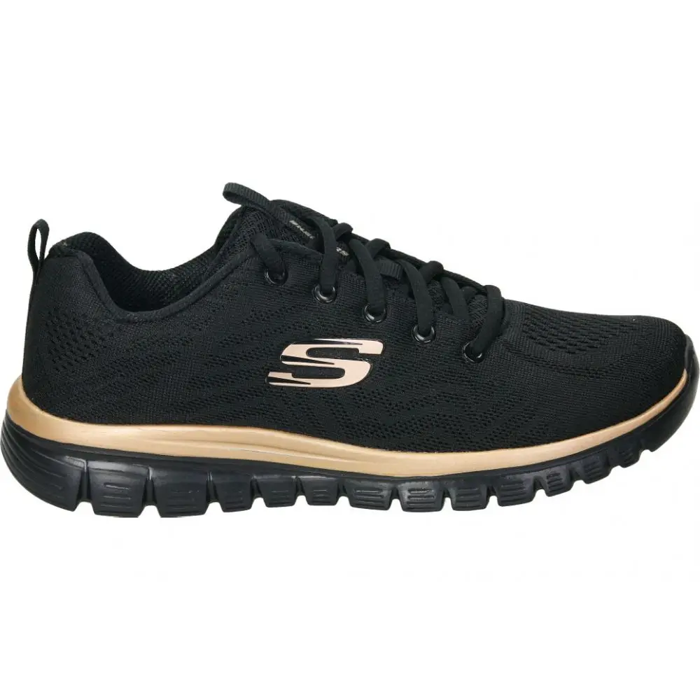 SKECHERS sports Skechers Graceful Get Connected for women-black sneaker with gold details-sports shoe with lace-up closure-comfortable-sporty style-12615-BKRG model