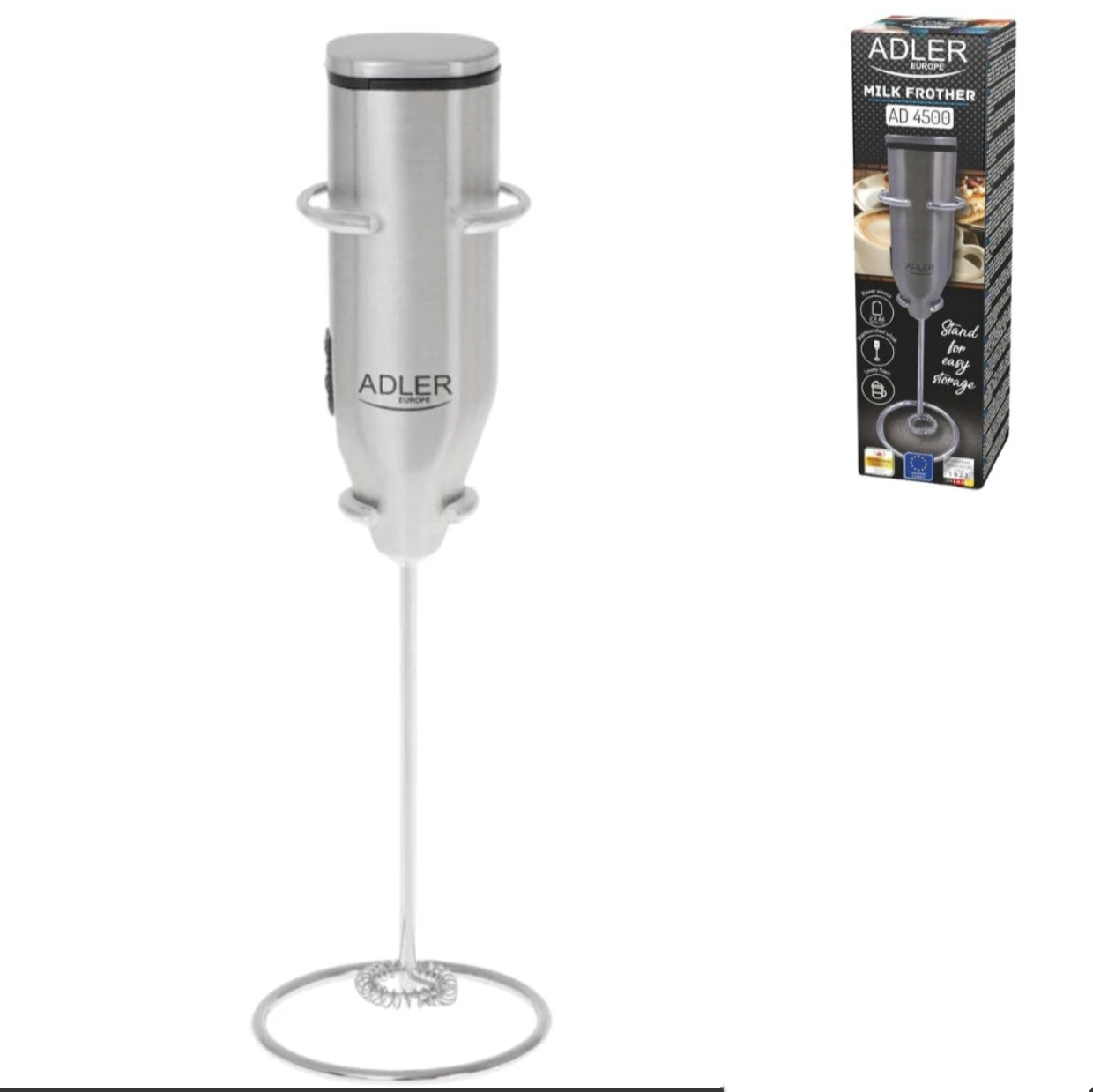 ESPUMADOR DE LECHE ADLER MINI - PILAS espuma de leche en segundos, perfecta como complemento de café aromático, cacao y chocolate caliente. gran calidad aleman incluye un elegante soporte para el
