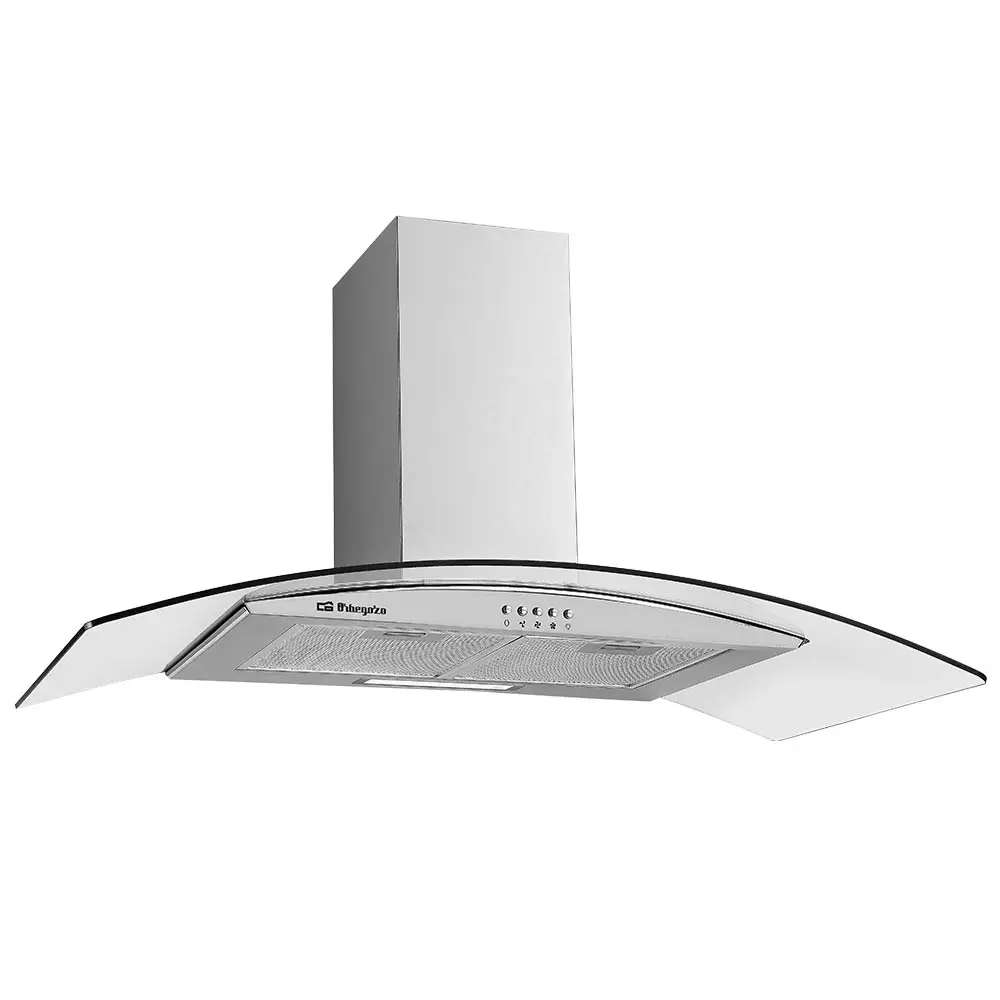 Campana decorativa acabado inox Orbegozo 90 cm DS 60190 IN, 3 niveles de potencia, 1 bombilla LED, 2 filtros aluminio desmontables, extracción 378,3 m3/h, clase energética C, chimenea ajustable, 105 W