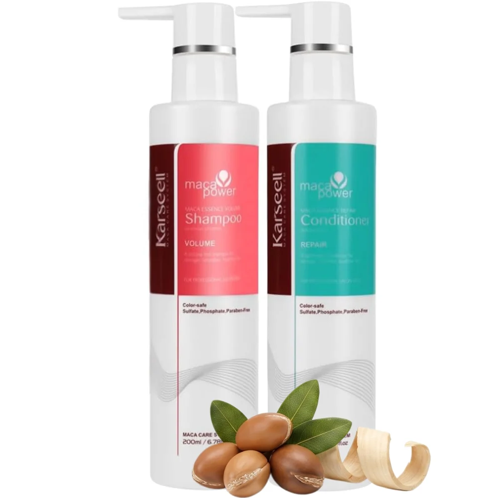 KARSEELL Pack Champú Voluminizador y Acondicionador Reparador Aceite de Argán Pantenol Volumen Hidratación Cabello Fino Seco Dañado Brillo Uso Diario Sin Sulfatos Parabenos 200ml x2
