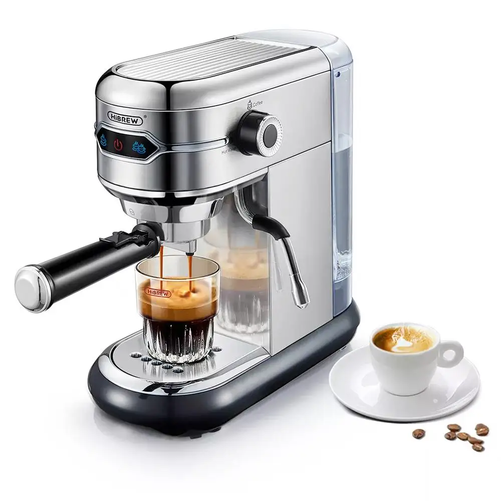 Cafetera HiBREW H11 para Espresso y Cappuccino. 1450W, brazo portafiltro con doble salida y dos filtros, 19 bares de presión, depósito extraíble de 1,1L